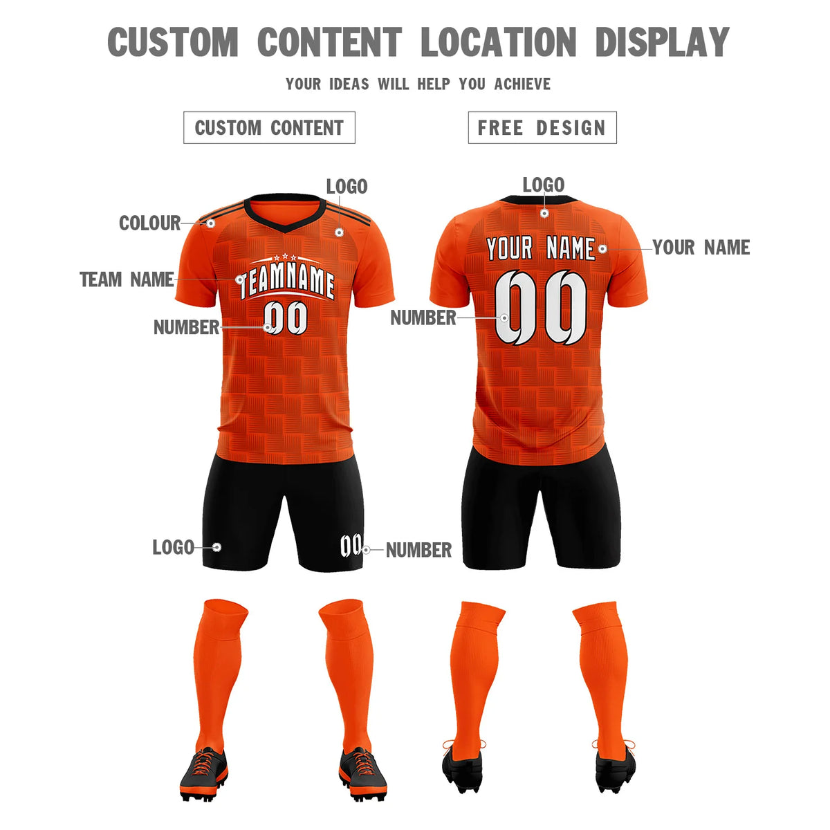 Custom Orange Black Casual Outdoor Soccer Sets Jersey