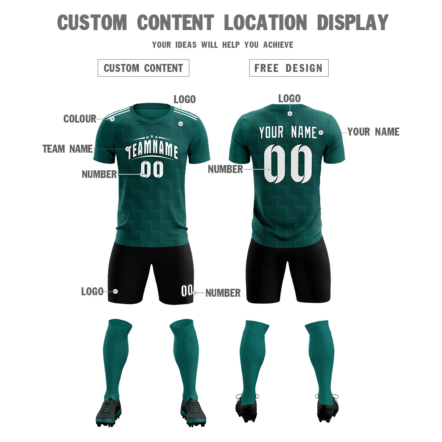Custom Midnight Green Black Casual Outdoor Soccer Sets Jersey