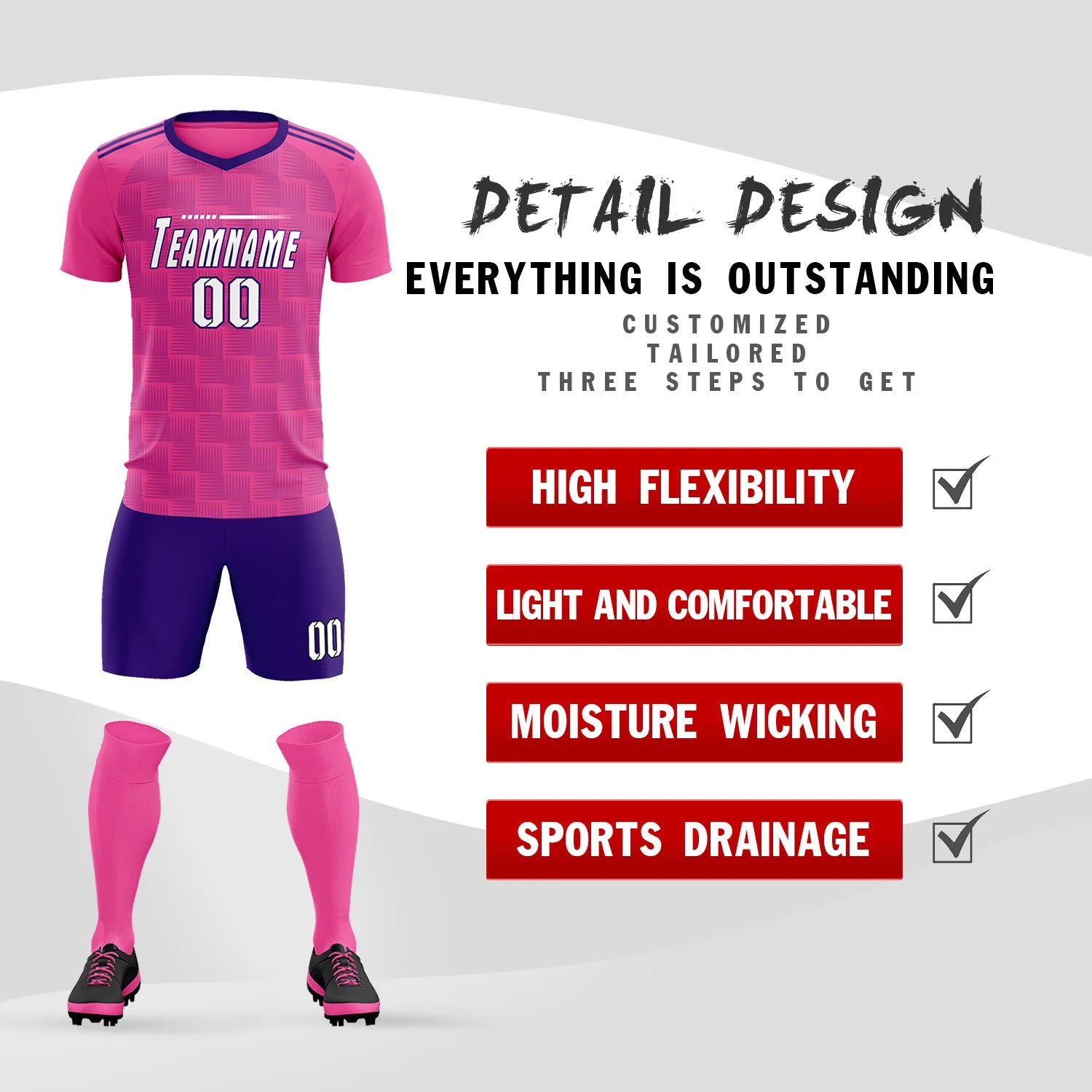 Custom Pink Purple Casual Outdoor Soccer Sets Jersey