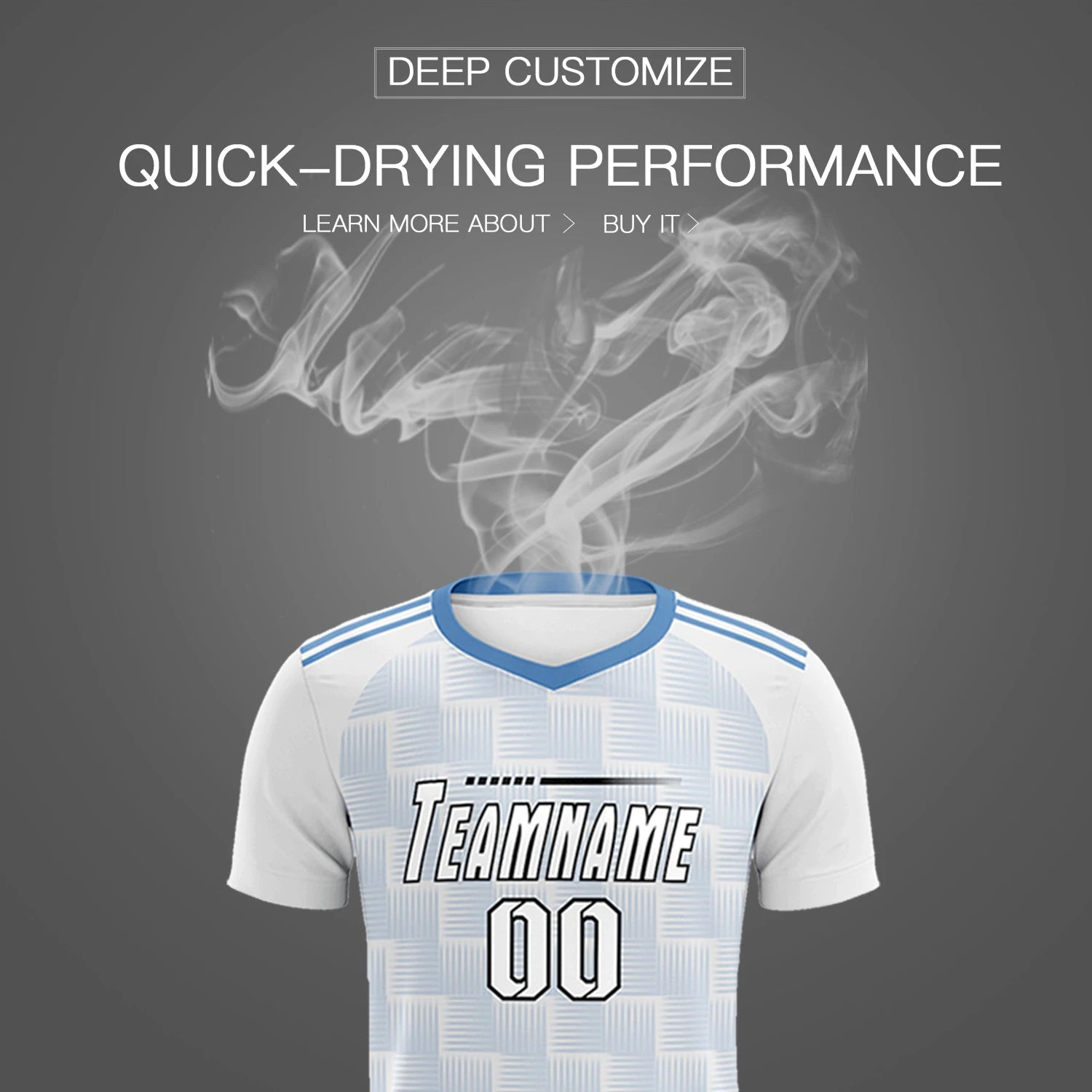Custom White Light Blue Casual Outdoor Soccer Sets Jersey