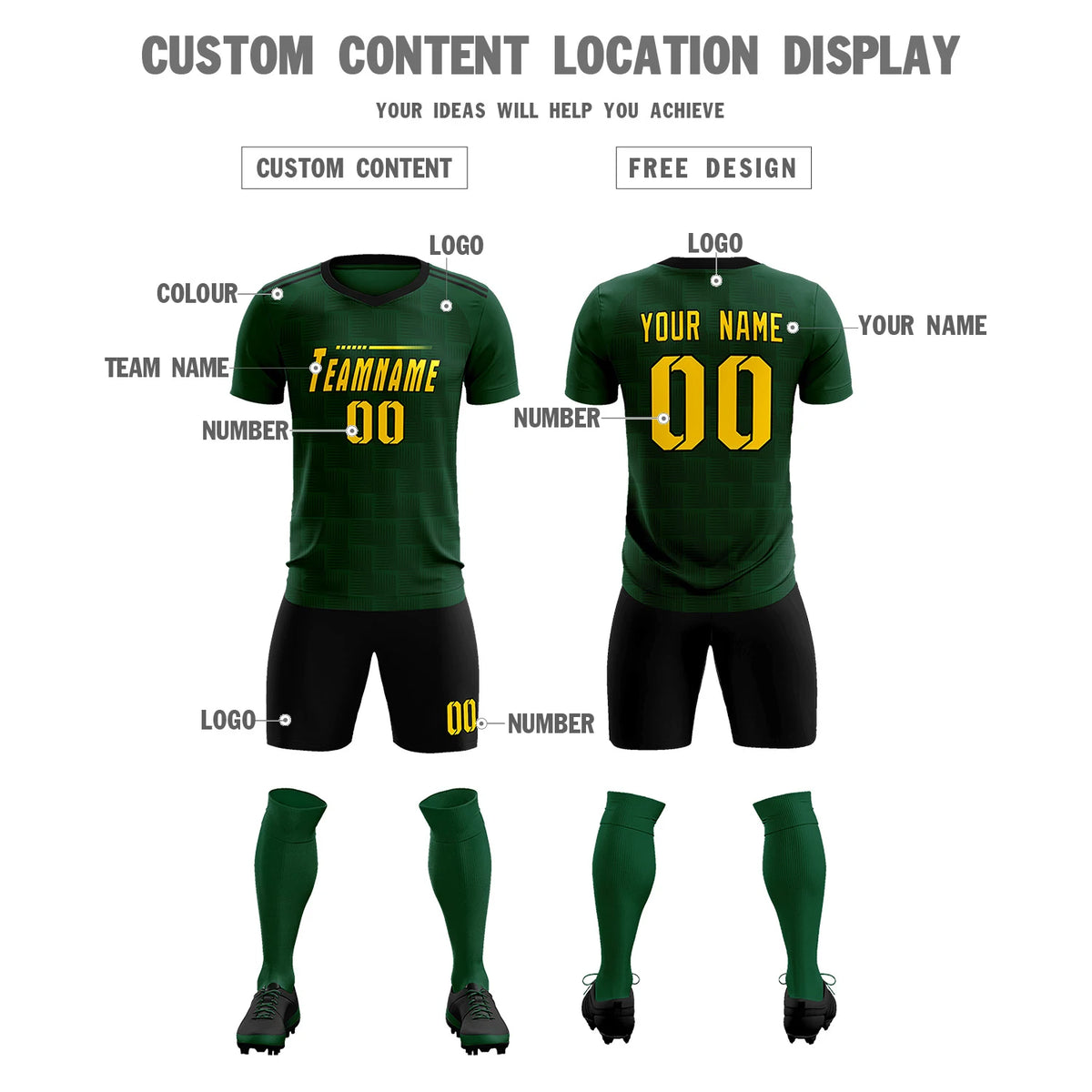 Custom Green Black Casual Outdoor Soccer Sets Jersey