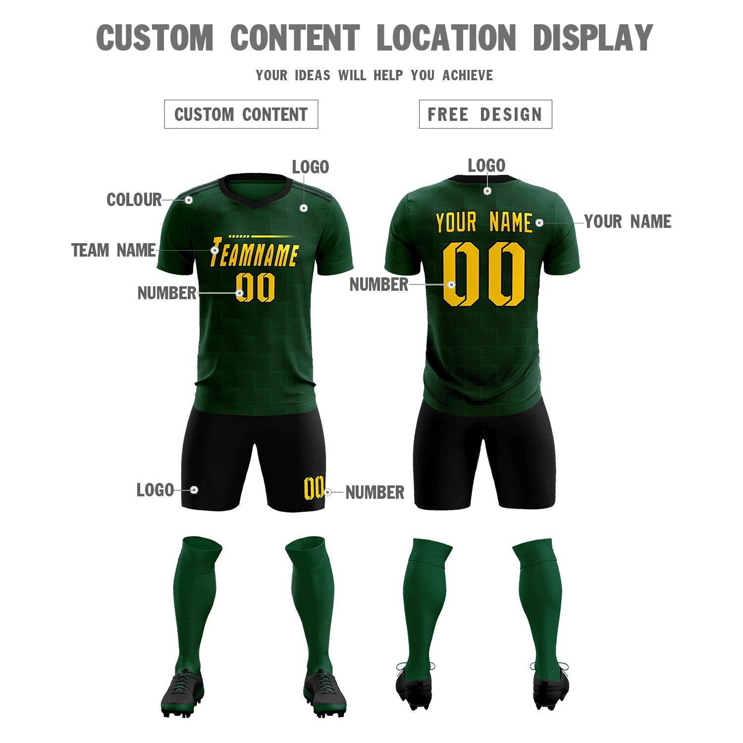 Custom Green Black Casual Outdoor Soccer Sets Jersey