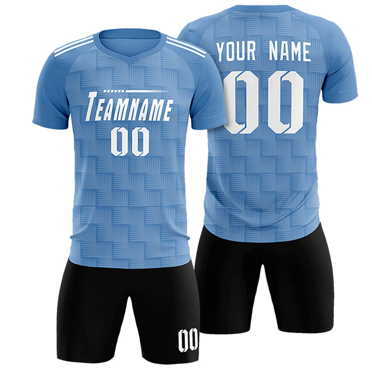 Custom Light Blue Black Casual Outdoor Soccer Sets Jersey