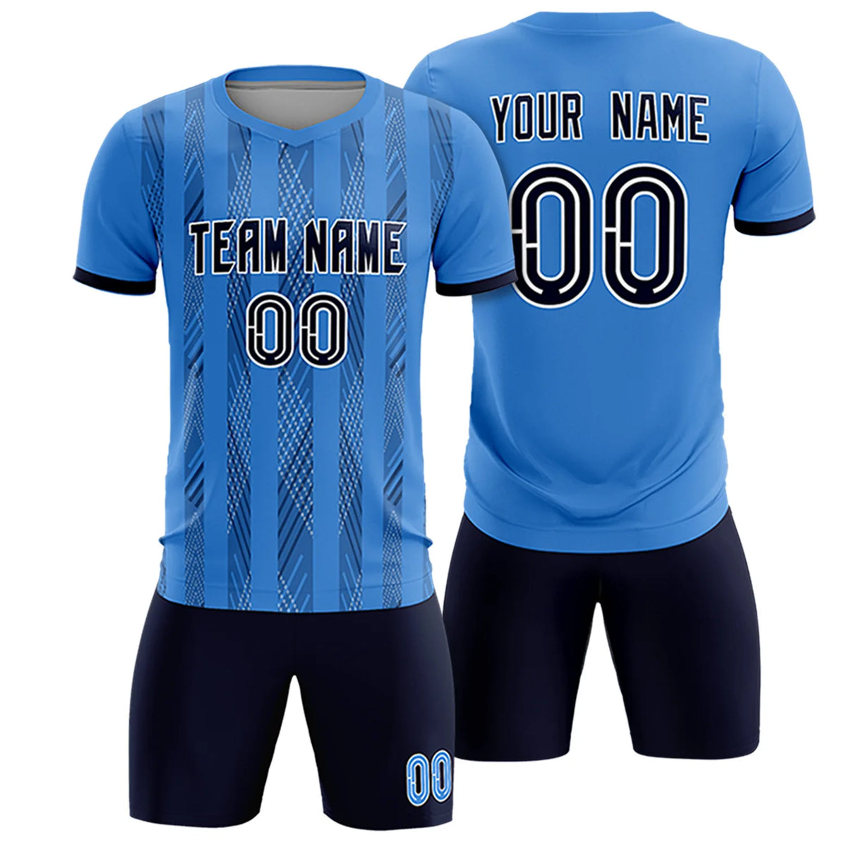 Custom Powder Blue Navy-White Soft Soccer Sets Jersey