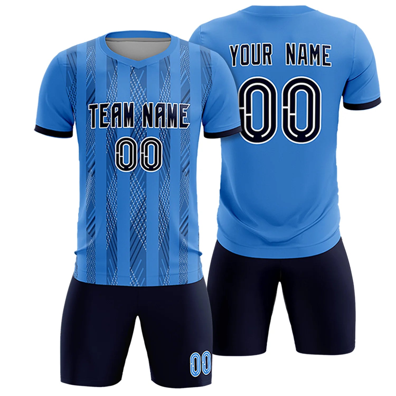 Custom Powder Blue Navy-White Soft Soccer Sets Jersey