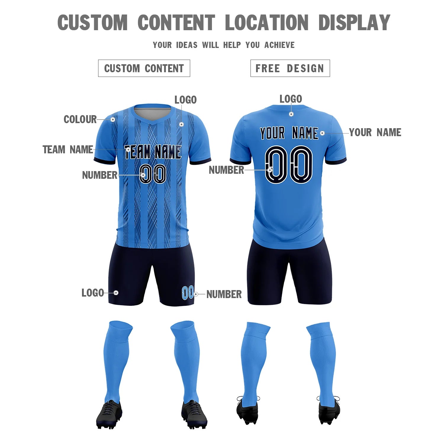 Custom Powder Blue Navy-White Soft Soccer Sets Jersey