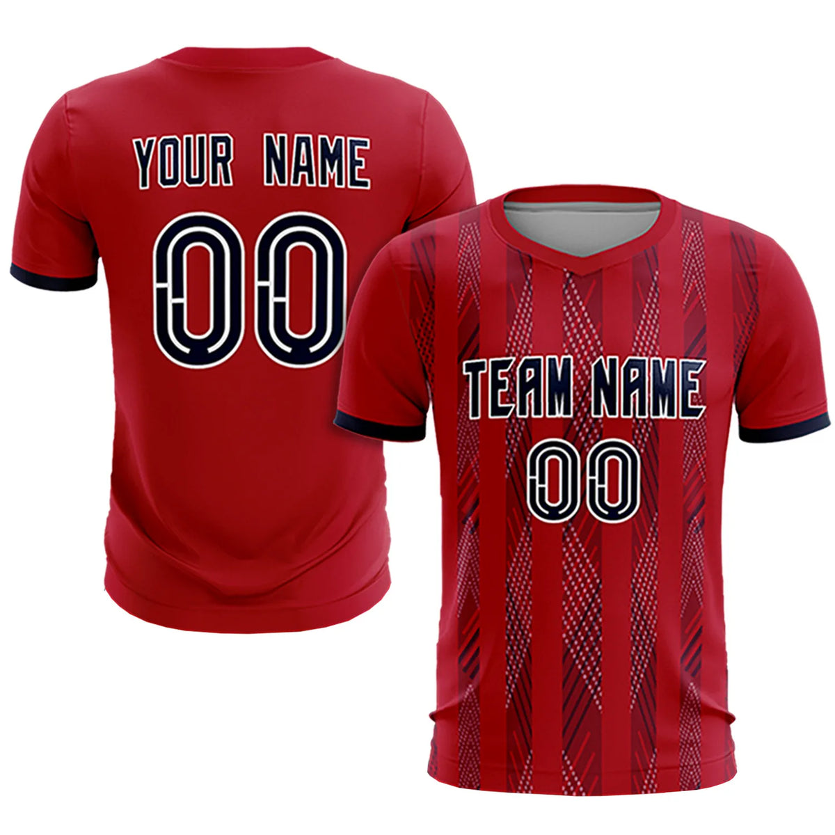 Custom Red Navy-White Soft Soccer Sets Jersey