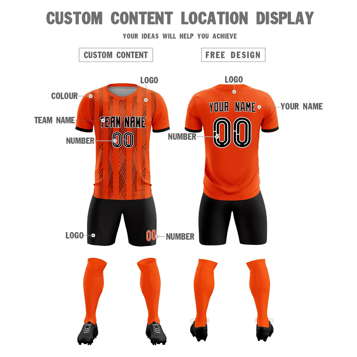 Custom Orange Black-White Soft Soccer Sets Jersey