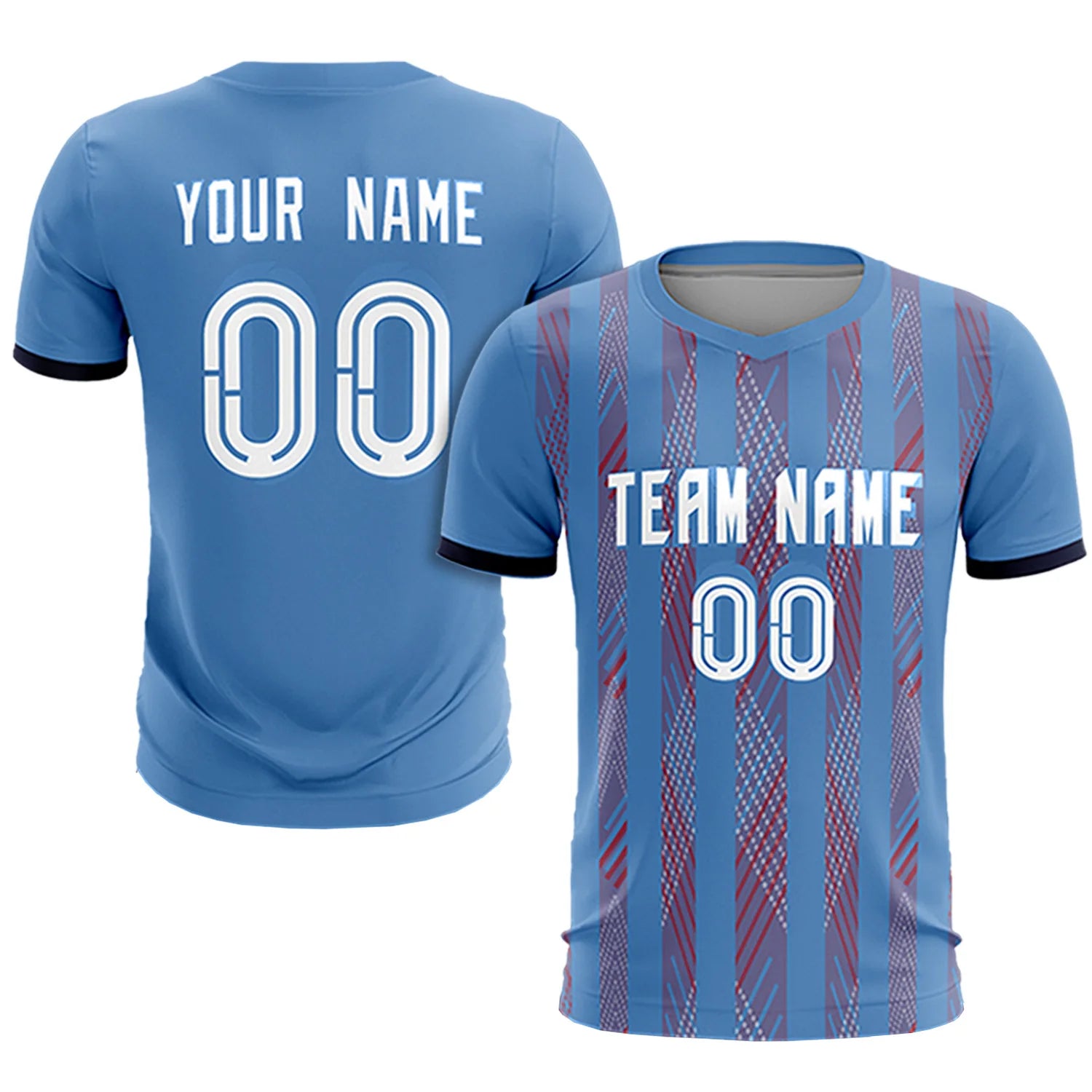 Custom Light Blue Red-White Soft Soccer Sets Jersey