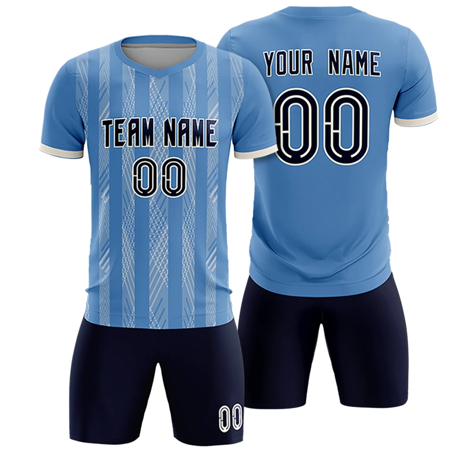 Custom Light Blue Cream-White Soft Soccer Sets Jersey