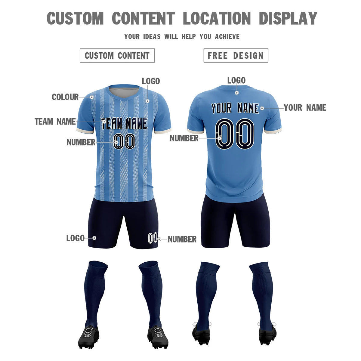 Custom Light Blue Cream-White Soft Soccer Sets Jersey