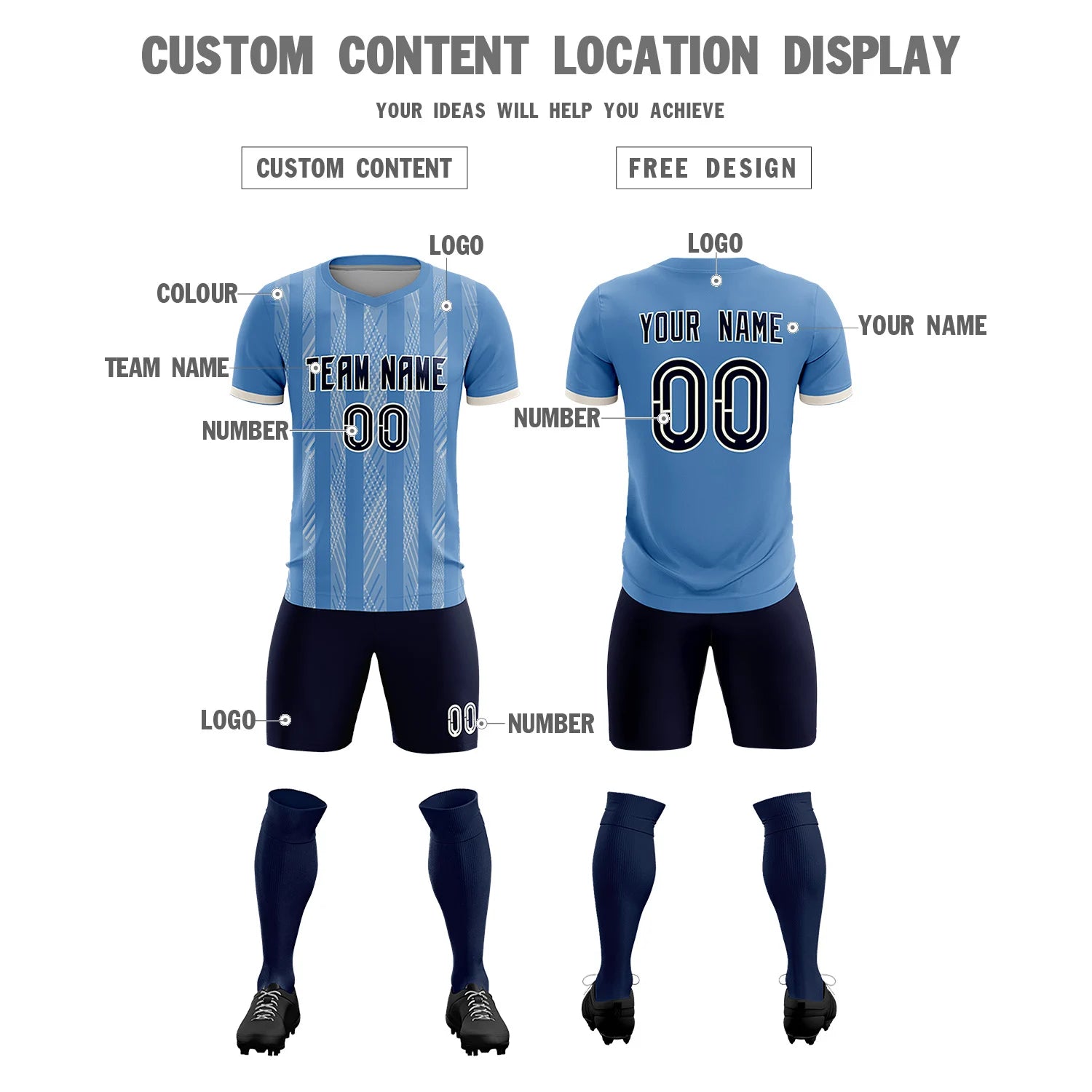 Custom Light Blue Cream-White Soft Soccer Sets Jersey