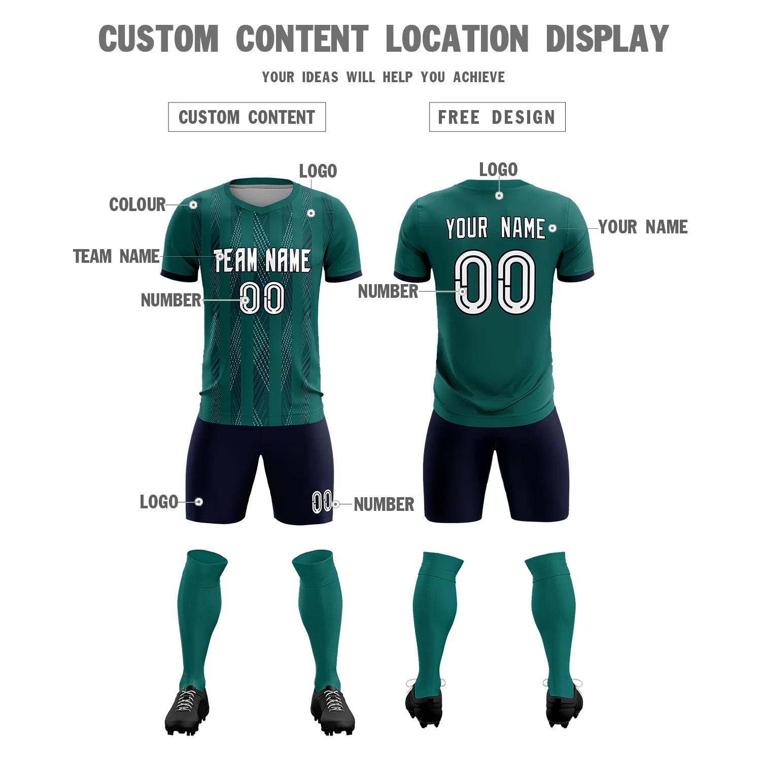 Custom Midnight Green Navy-White Soft Soccer Sets Jersey