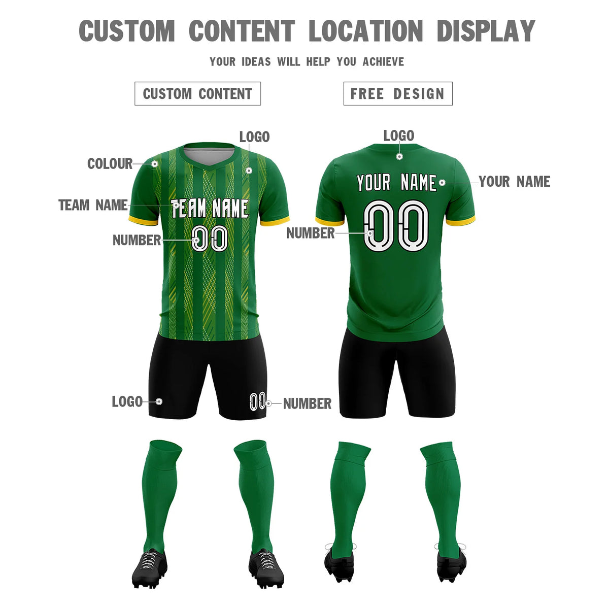 Custom Kelly Green Gold01-White Soft Soccer Sets Jersey