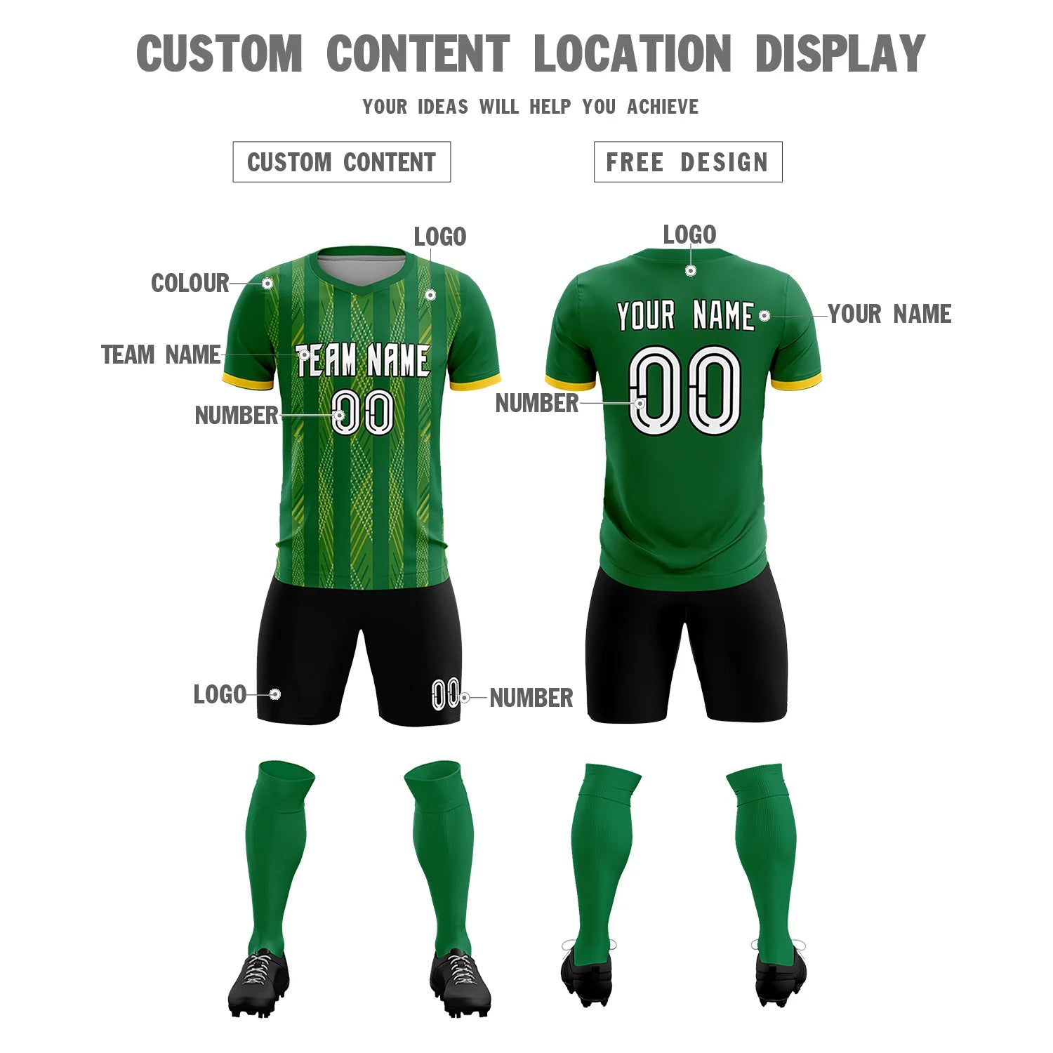 Custom Kelly Green Gold01-White Soft Soccer Sets Jersey