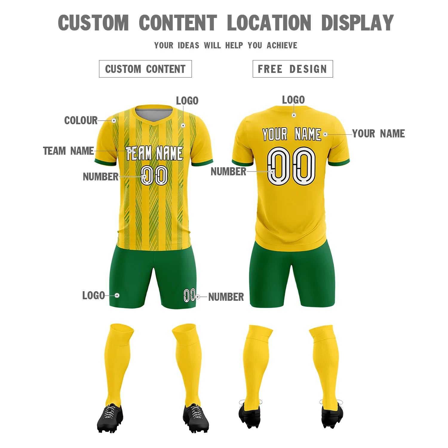 Custom Gold01 Kelly Green-White Soft Soccer Sets Jersey