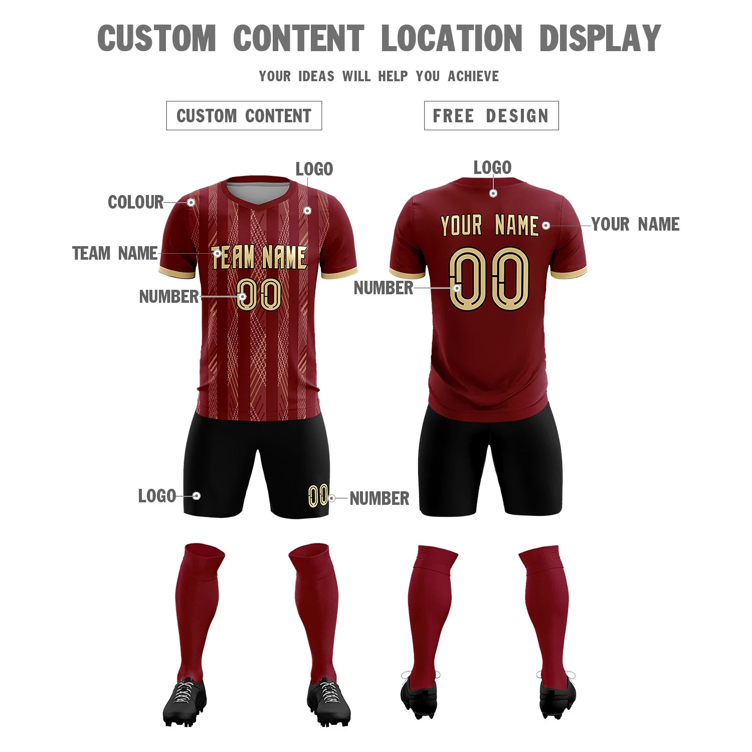 Custom Crimson Khaki-White Soft Soccer Sets Jersey