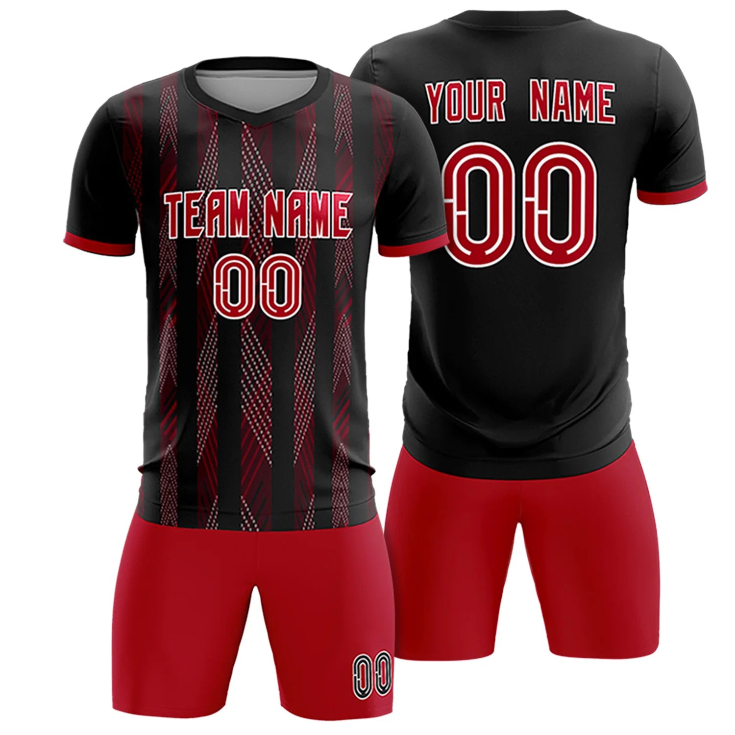 Custom Black Red-White Soft Soccer Sets Jersey