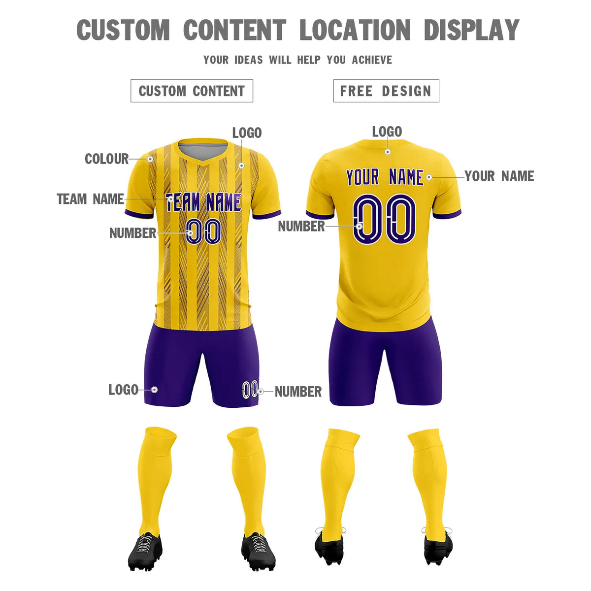 Custom Gold01 Purple-White Soft Soccer Sets Jersey