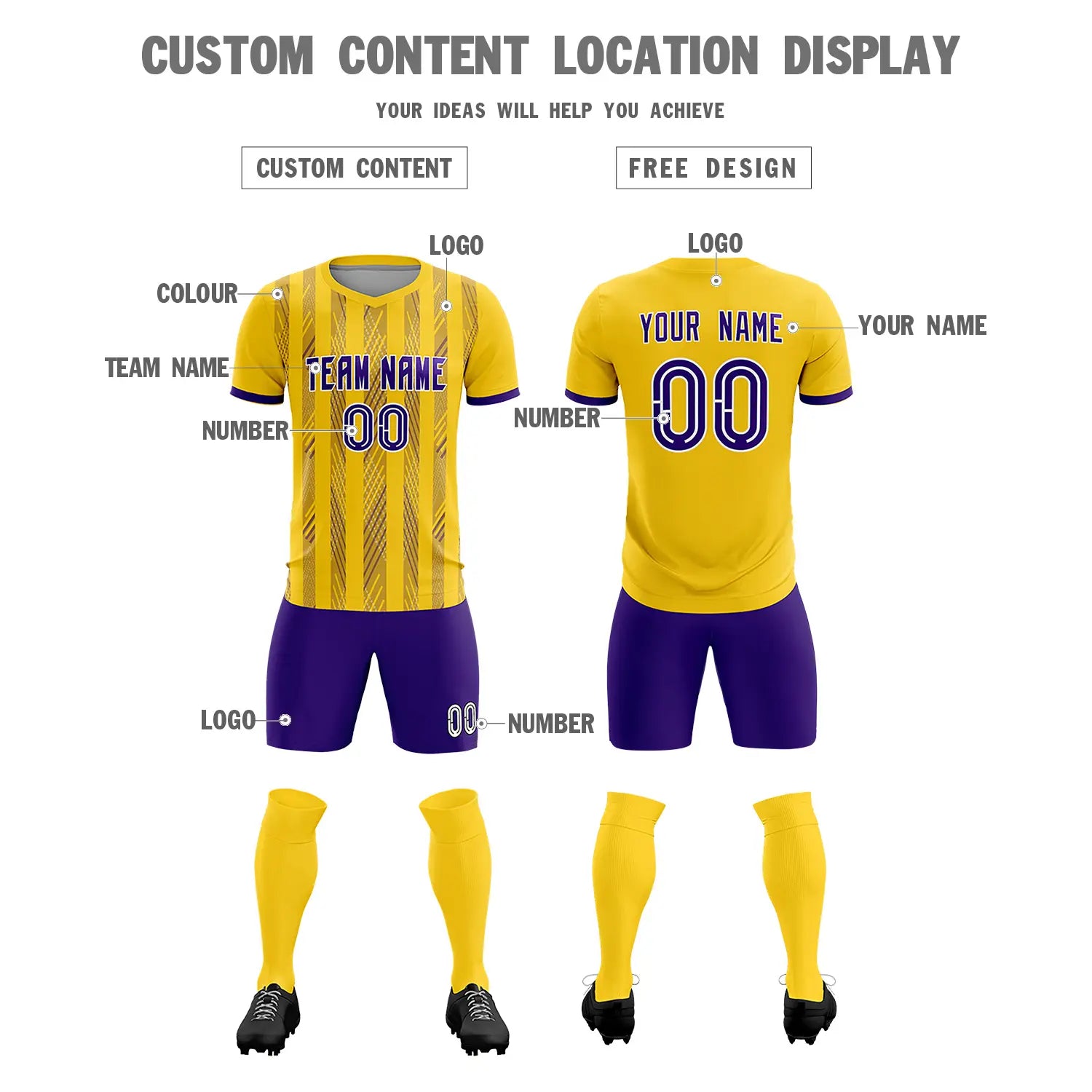 Custom Gold01 Purple-White Soft Soccer Sets Jersey