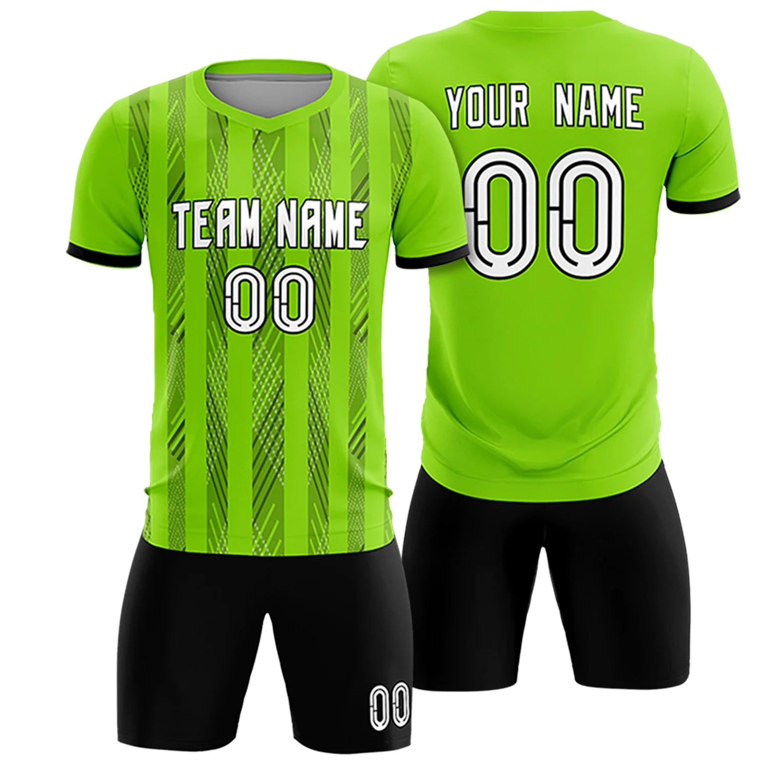 Custom Neon Green Black-White Soft Soccer Sets Jersey