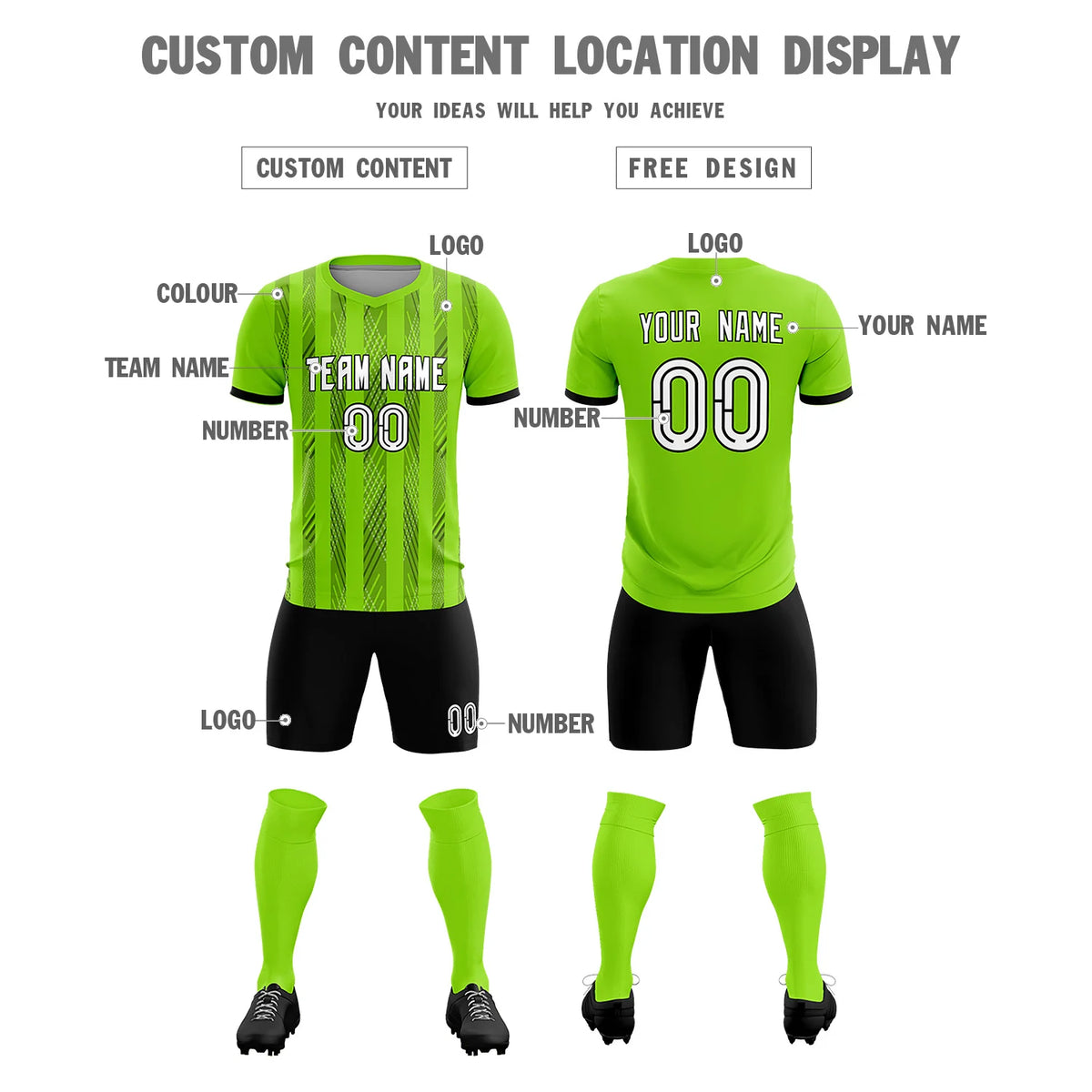 Custom Neon Green Black-White Soft Soccer Sets Jersey