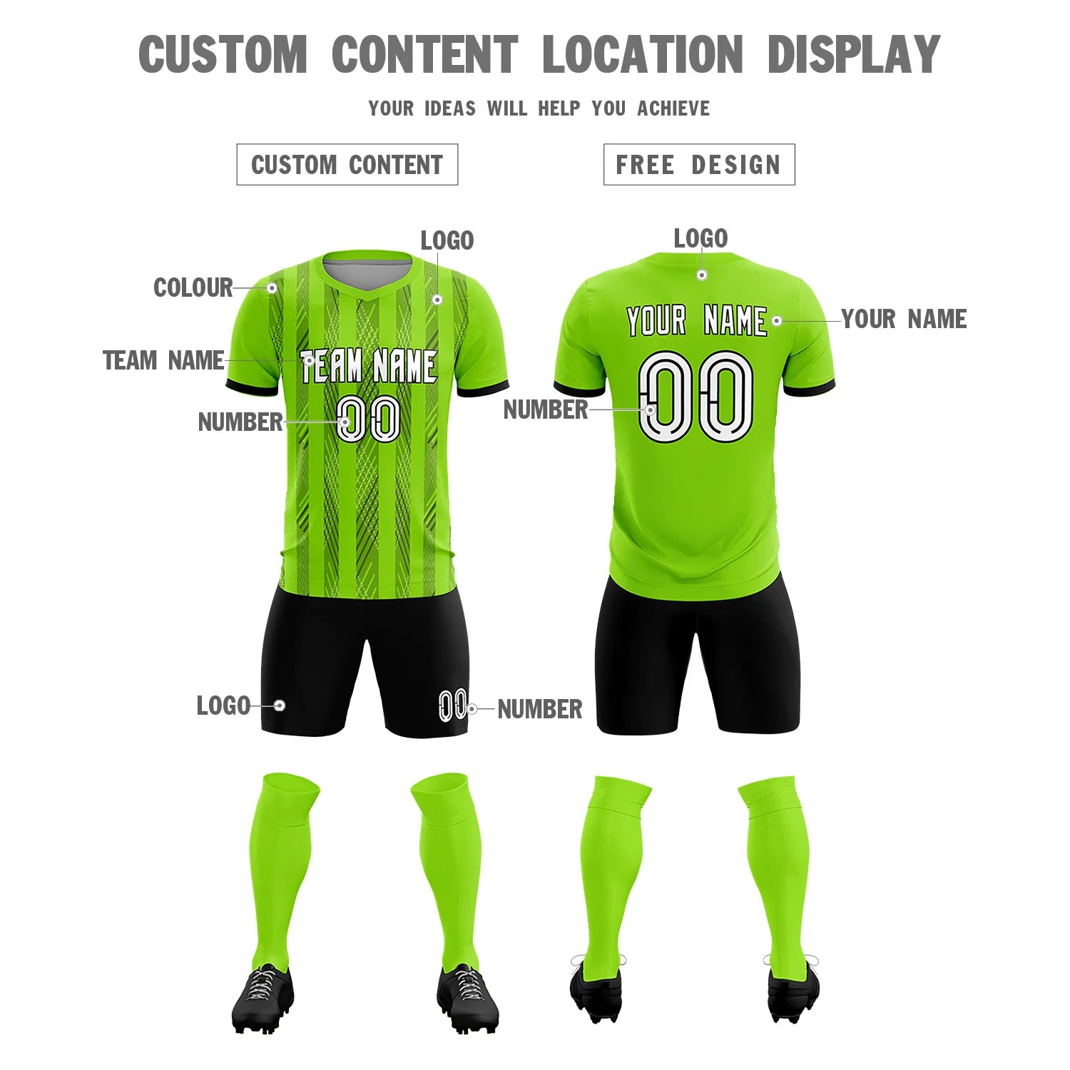 Custom Neon Green Black-White Soft Soccer Sets Jersey