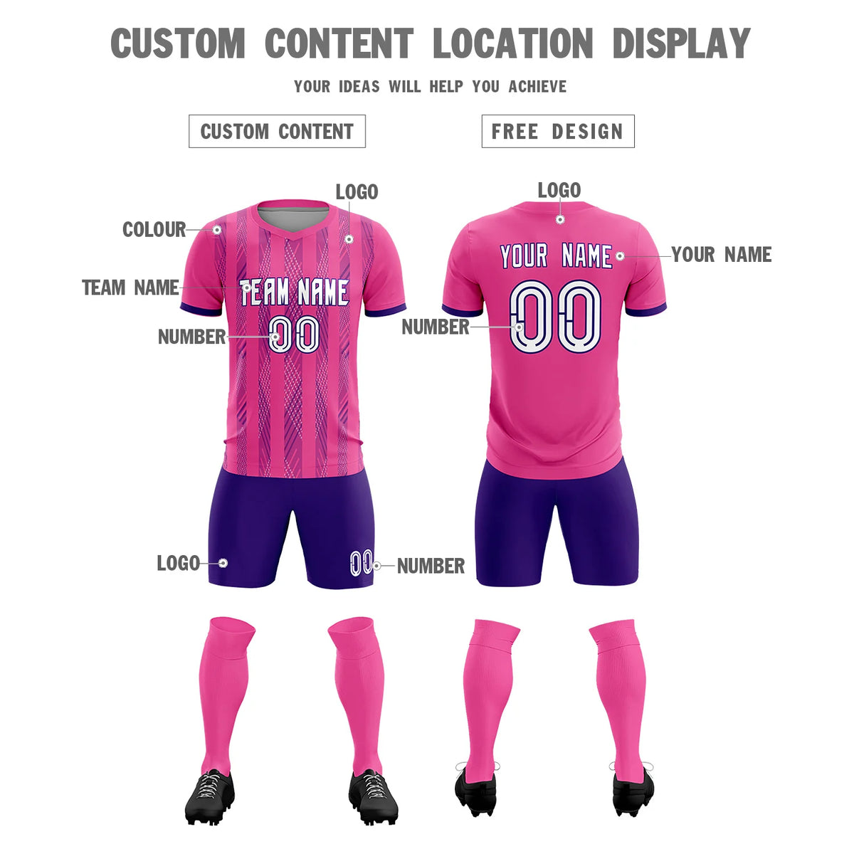 Custom Pink Purple-White Soft Soccer Sets Jersey