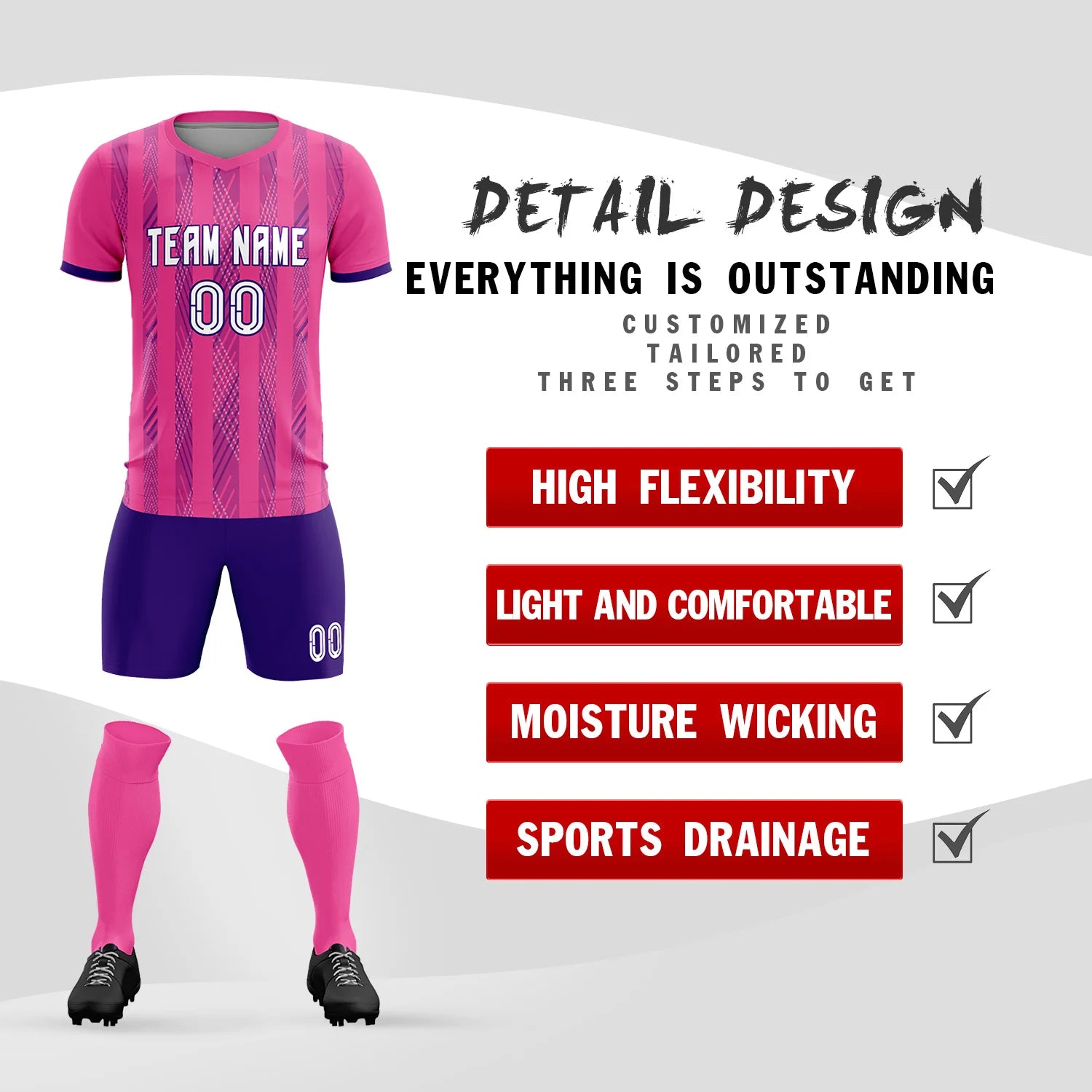 Custom Pink Purple-White Soft Soccer Sets Jersey