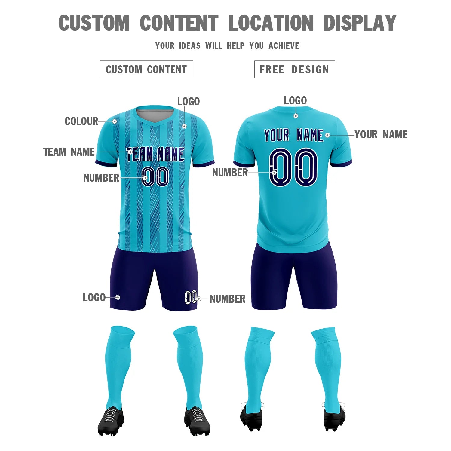 Custom Powder Blue Purple-White Soft Soccer Sets Jersey