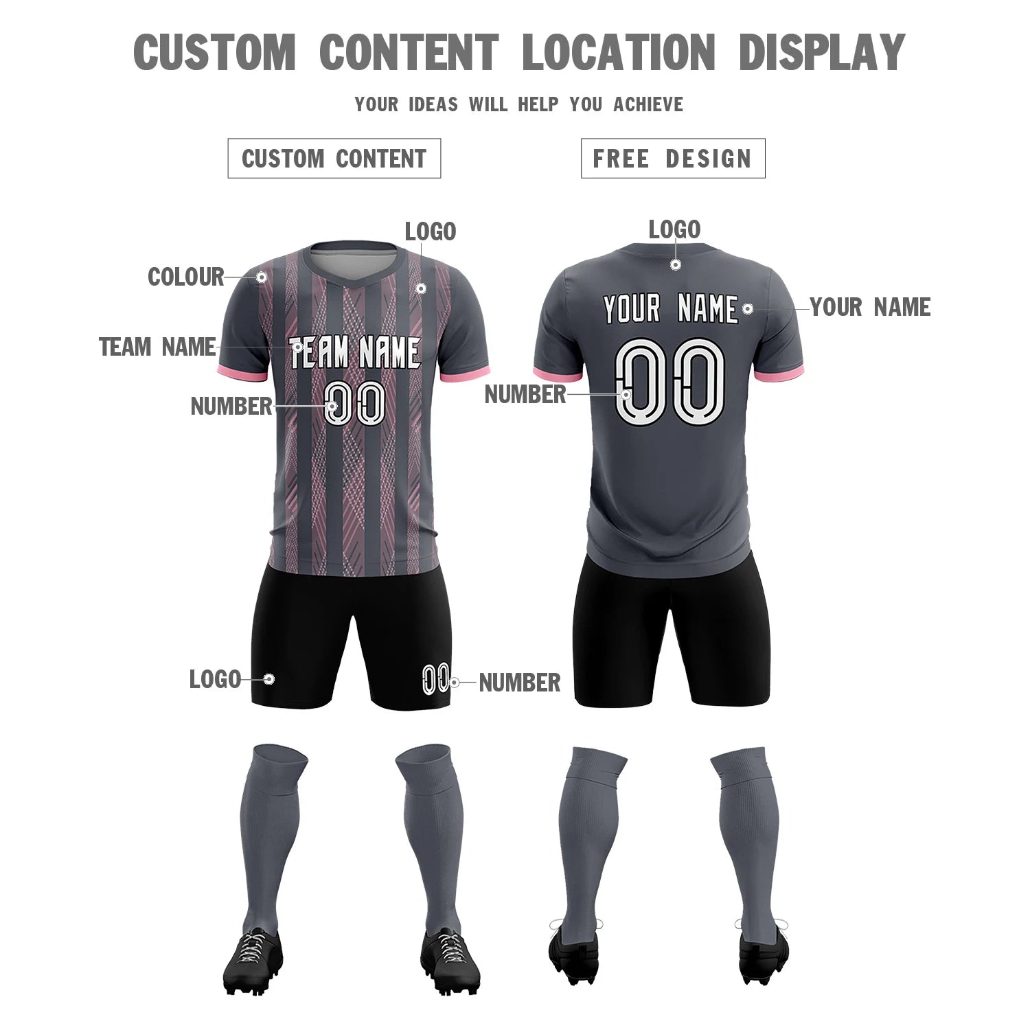 Custom Gray Light Pink-White Soft Soccer Sets Jersey