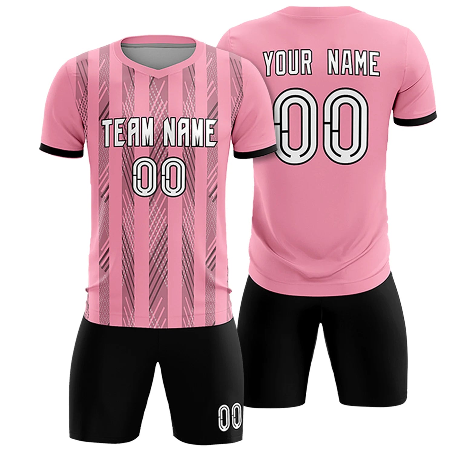 Custom Light Pink Black-White Soft Soccer Sets Jersey