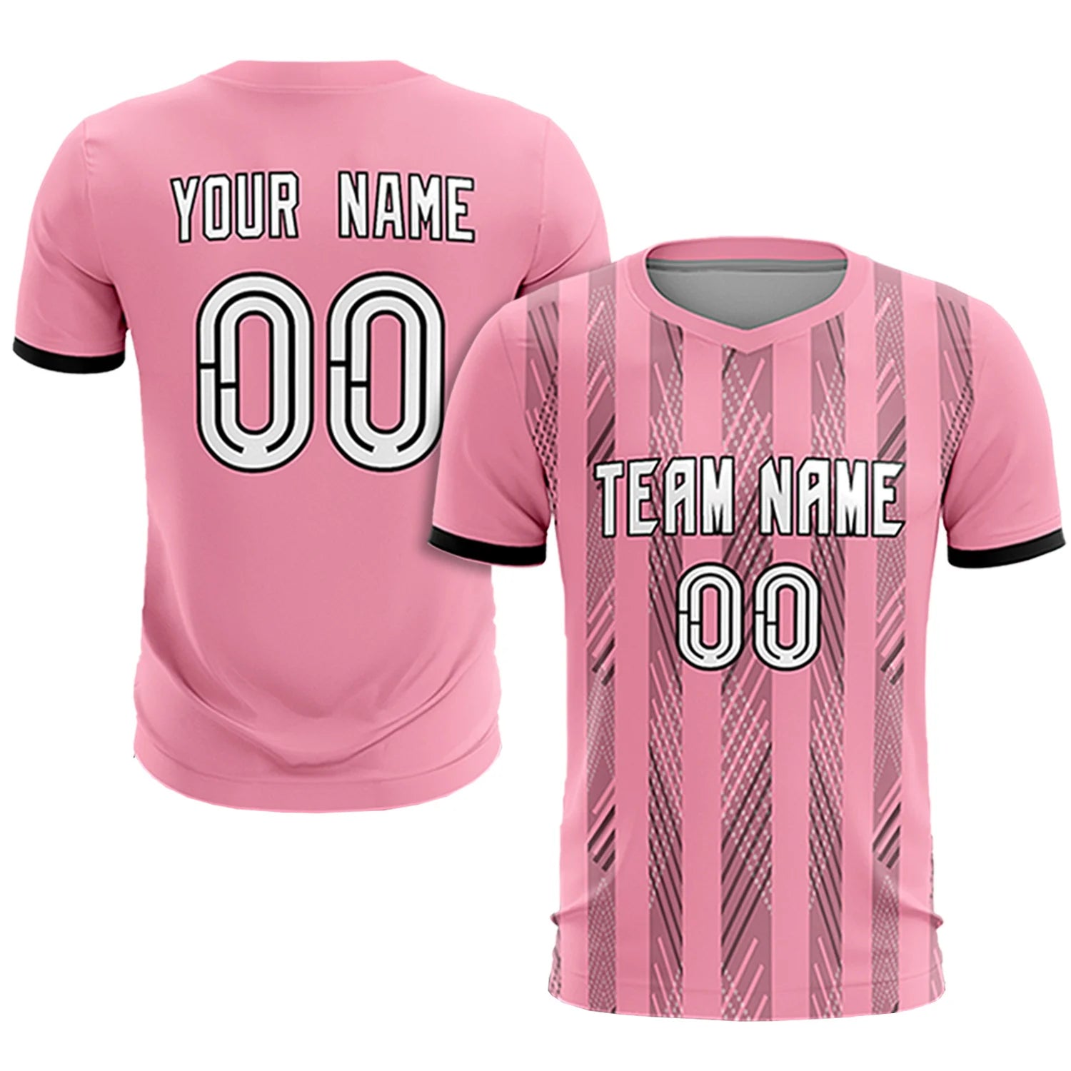 Custom Light Pink Black-White Soft Soccer Sets Jersey