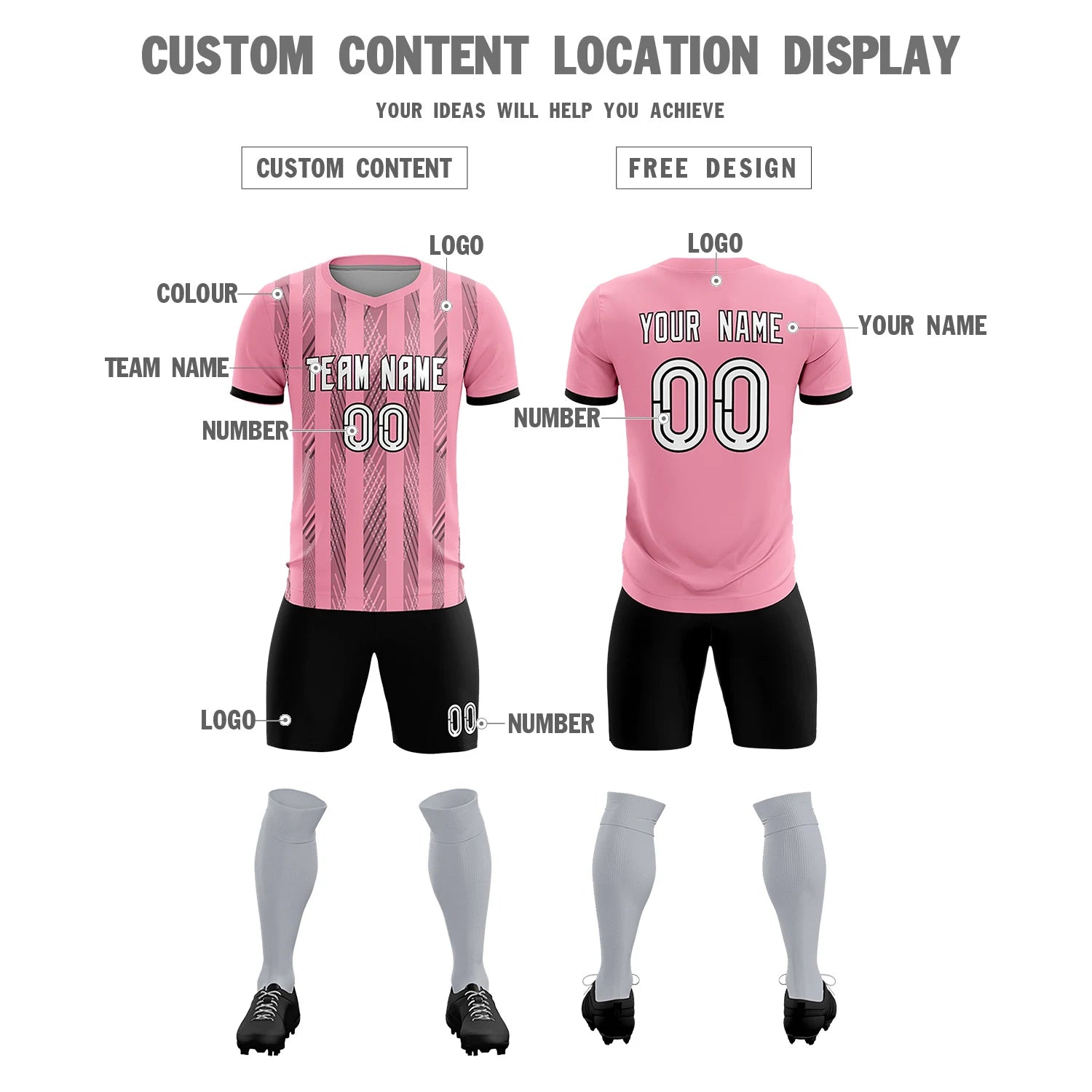 Custom Light Pink Black-White Soft Soccer Sets Jersey