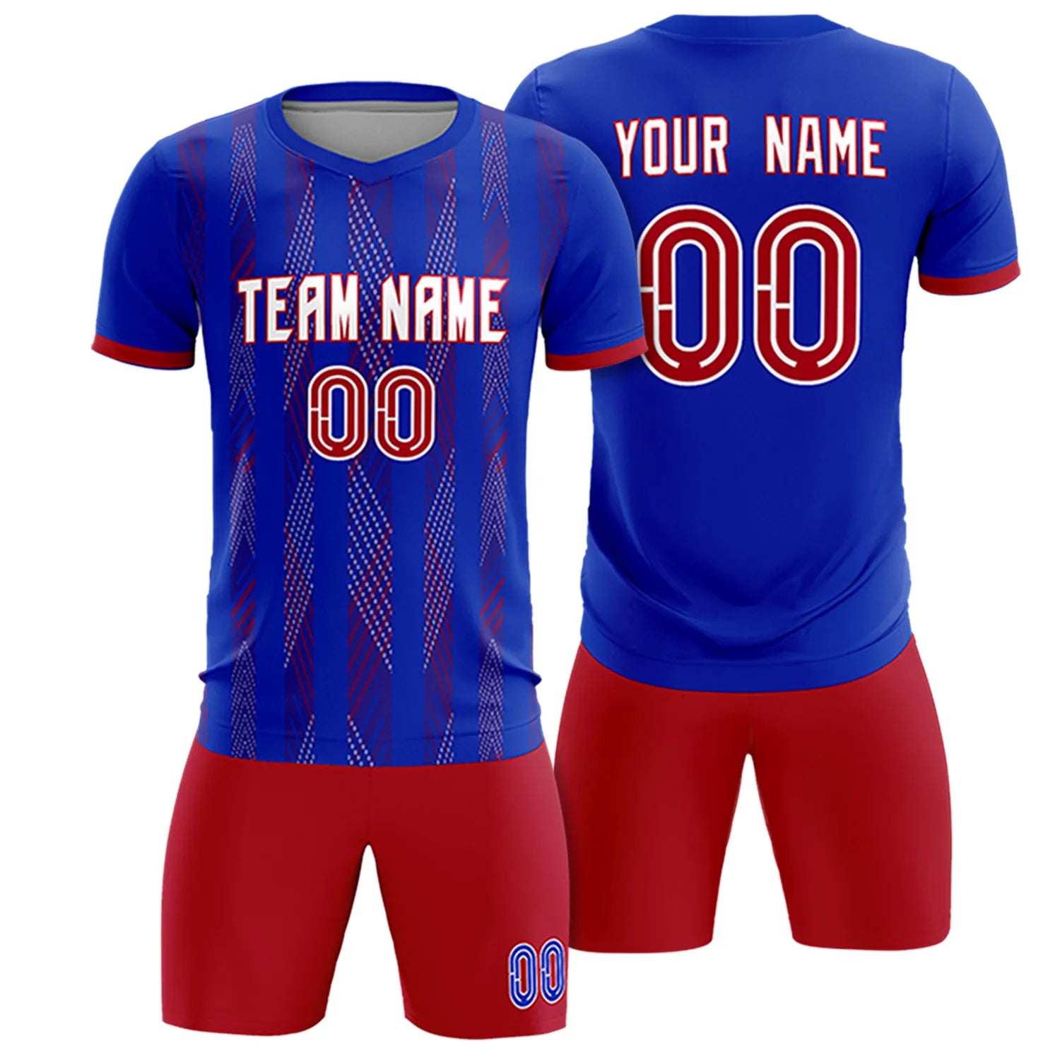 Custom Royal Blue Red-White Soft Soccer Sets Jersey