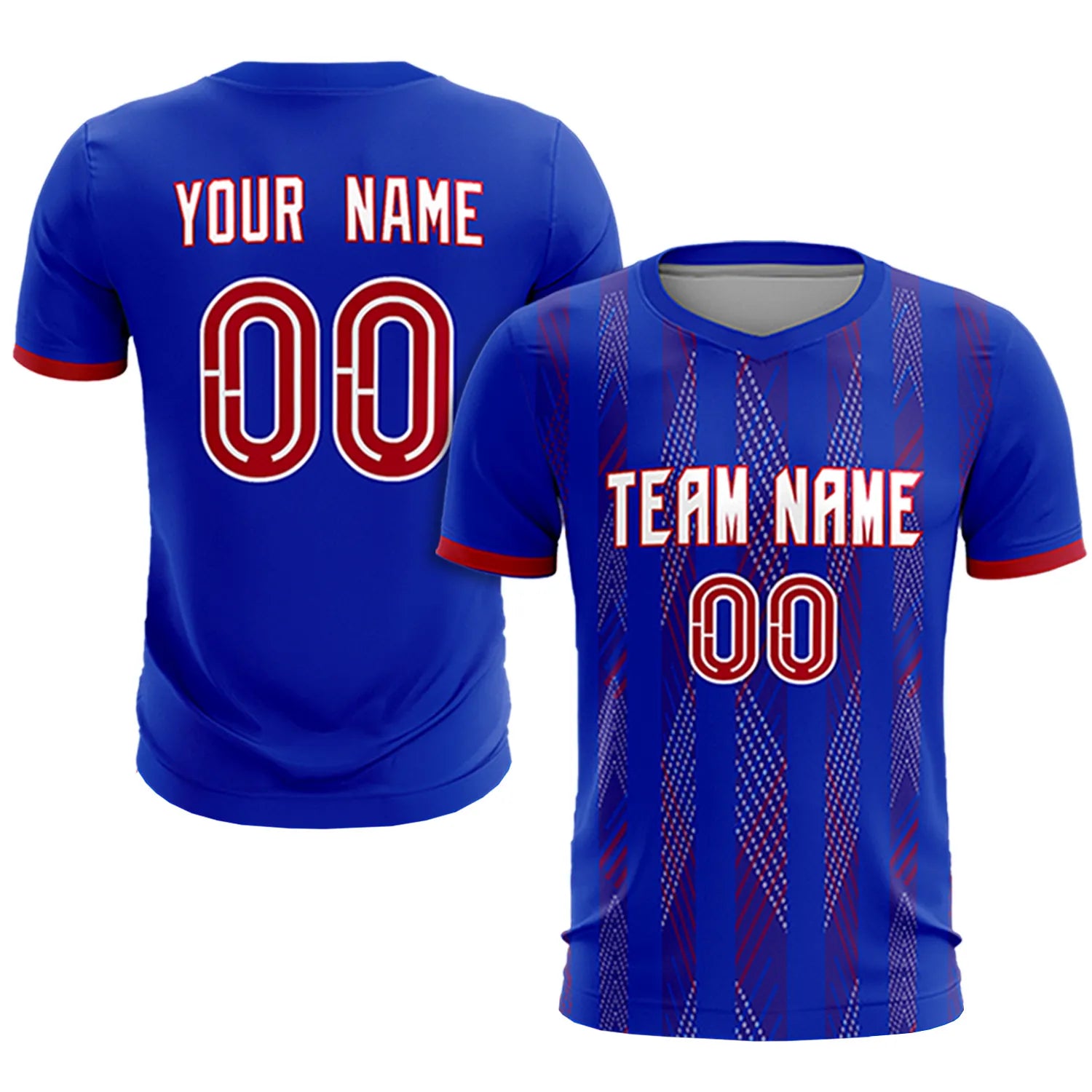 Custom Royal Blue Red-White Soft Soccer Sets Jersey