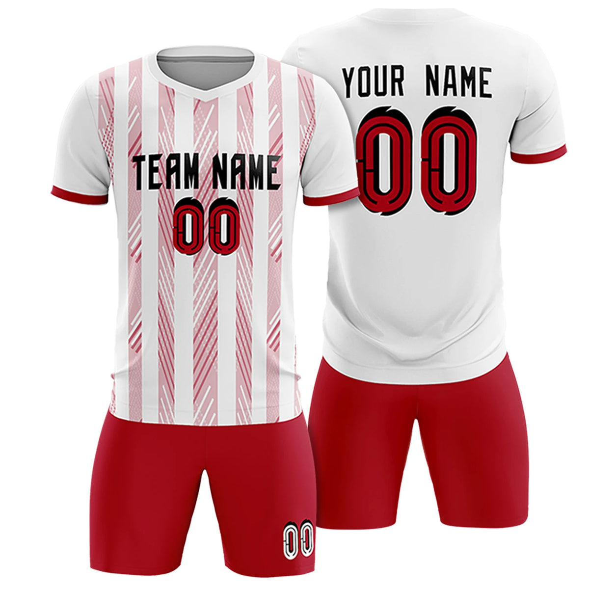 Custom White Red-White Soft Soccer Sets Jersey