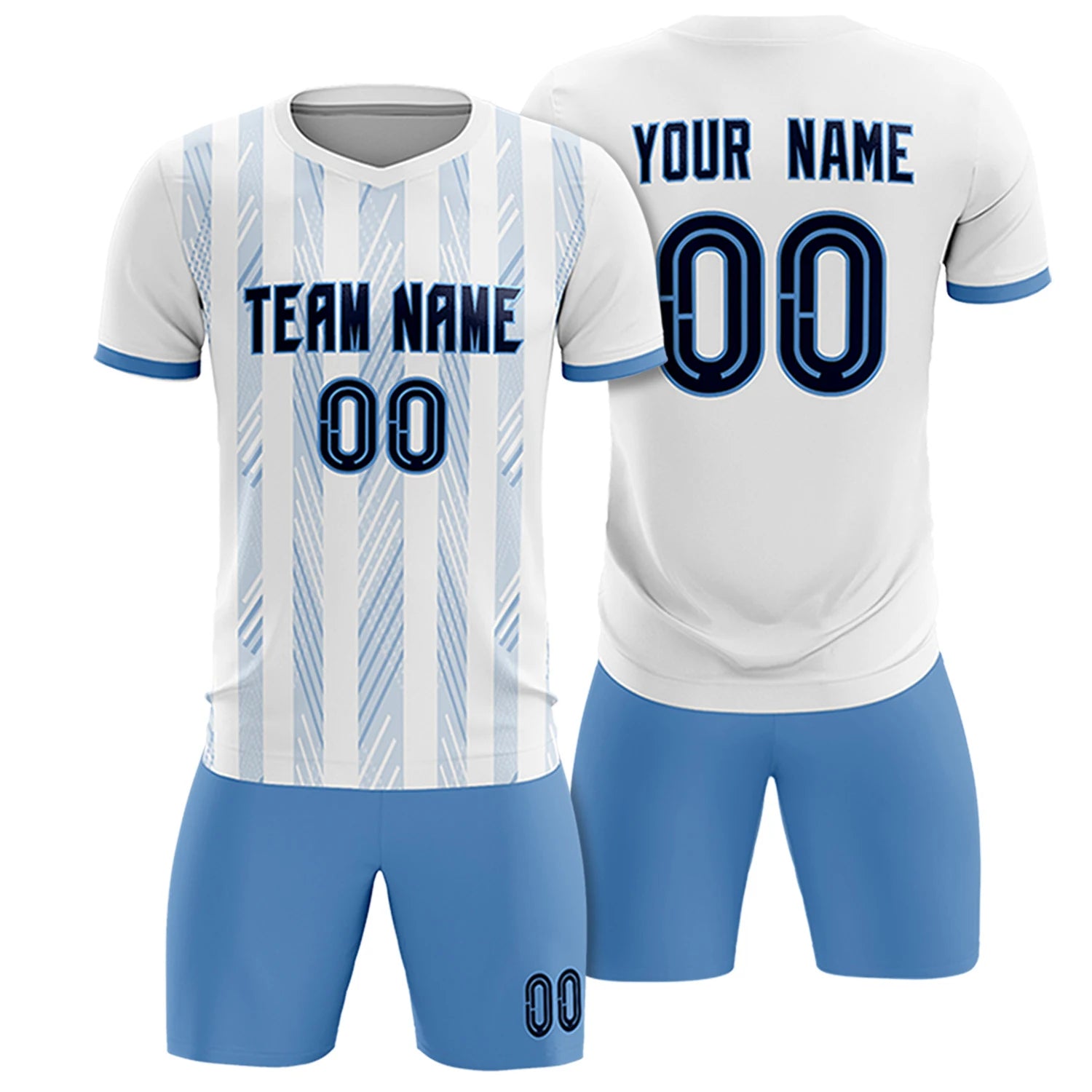Custom White Light Blue-White Soft Soccer Sets Jersey