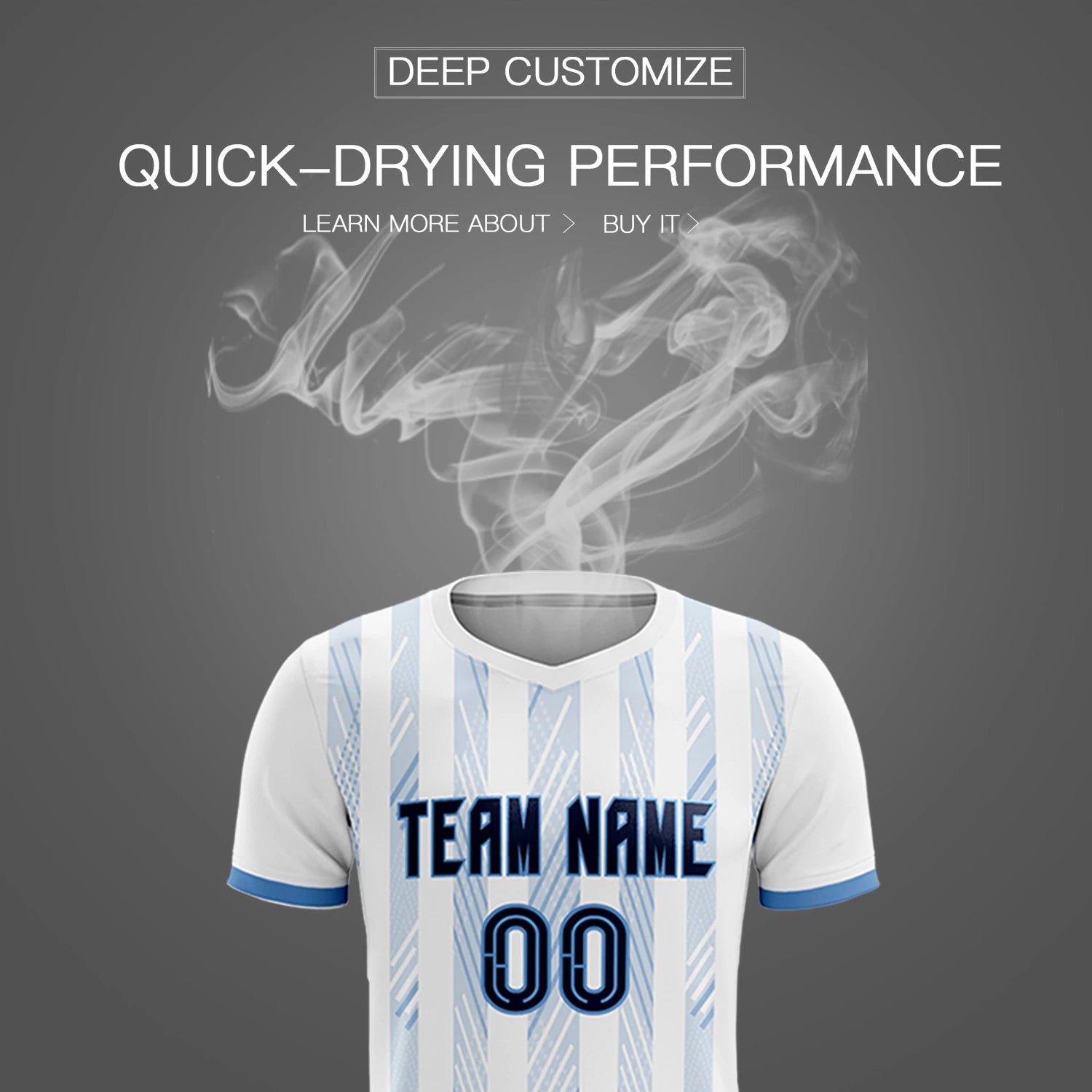 Custom White Light Blue-White Soft Soccer Sets Jersey