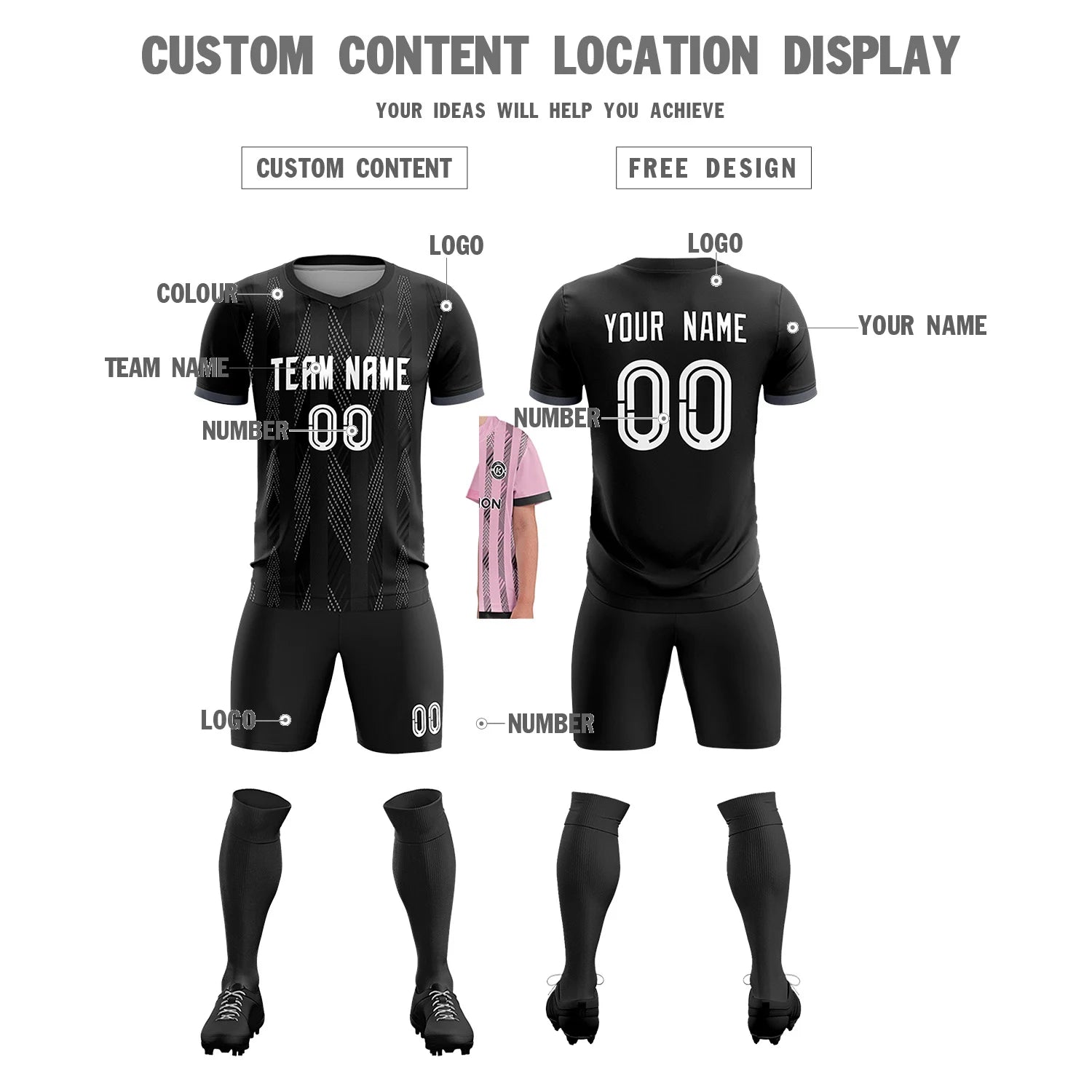 Custom Black Black-White Soft Soccer Sets Jersey