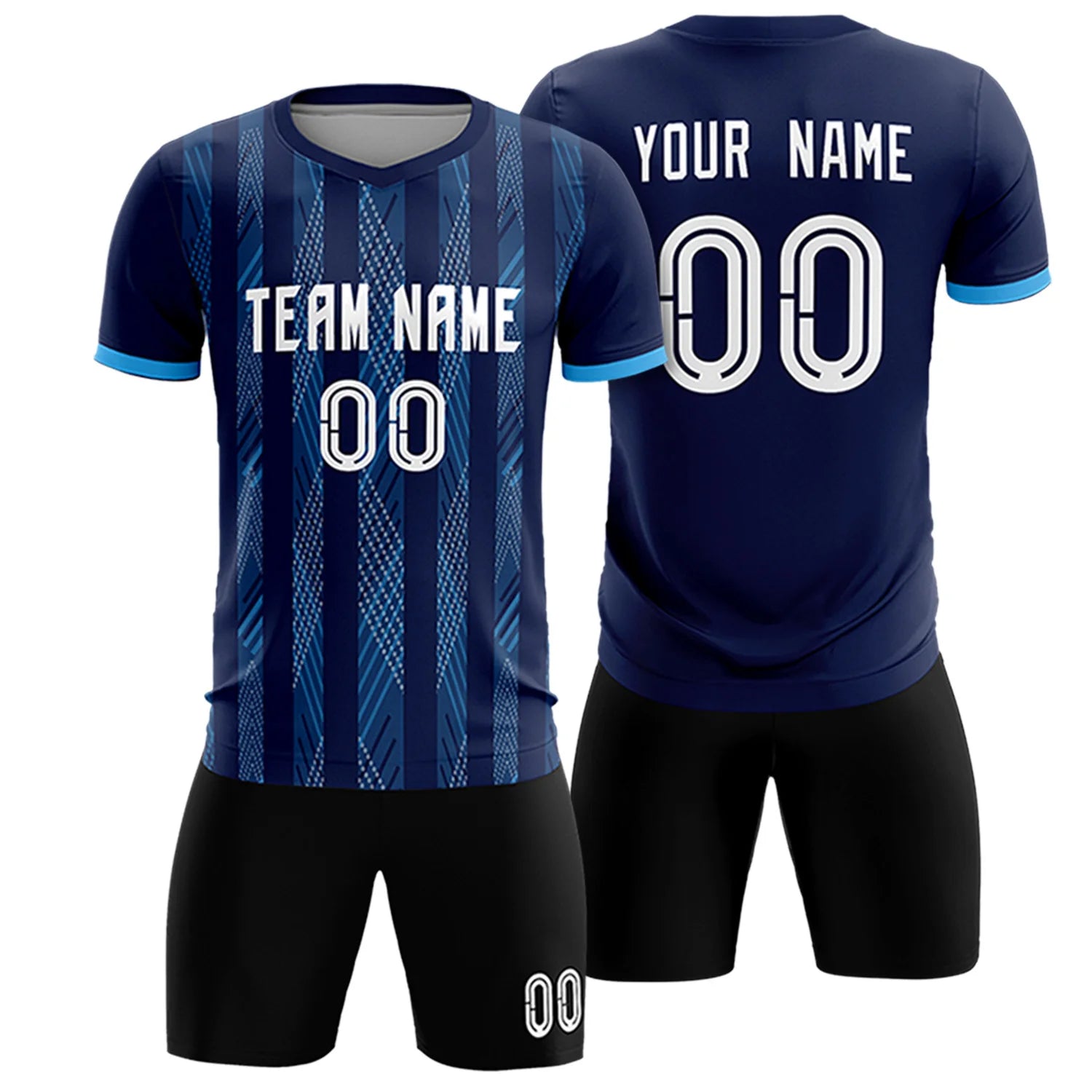 Custom Navy Powder Blue-White Soft Soccer Sets Jersey