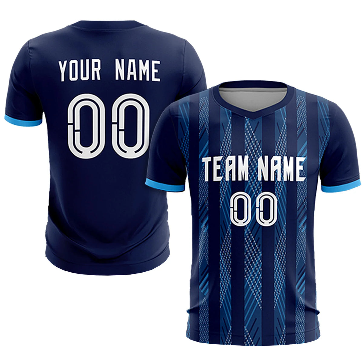 Custom Navy Powder Blue-White Soft Soccer Sets Jersey