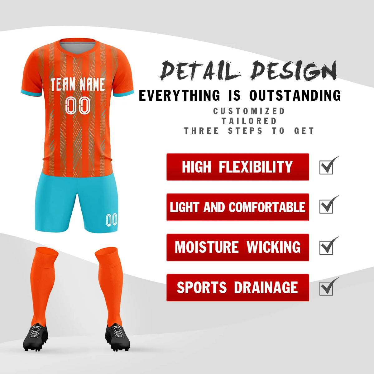 Custom Orange Sky Blue-White Soft Soccer Sets Jersey