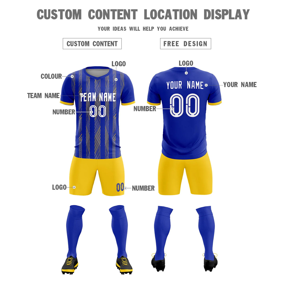 Custom Royal Blue Gold01-White Soft Soccer Sets Jersey