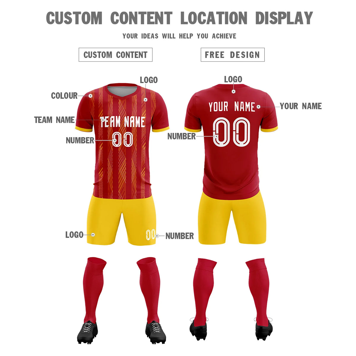 Custom Red Gold01-White Soft Soccer Sets Jersey