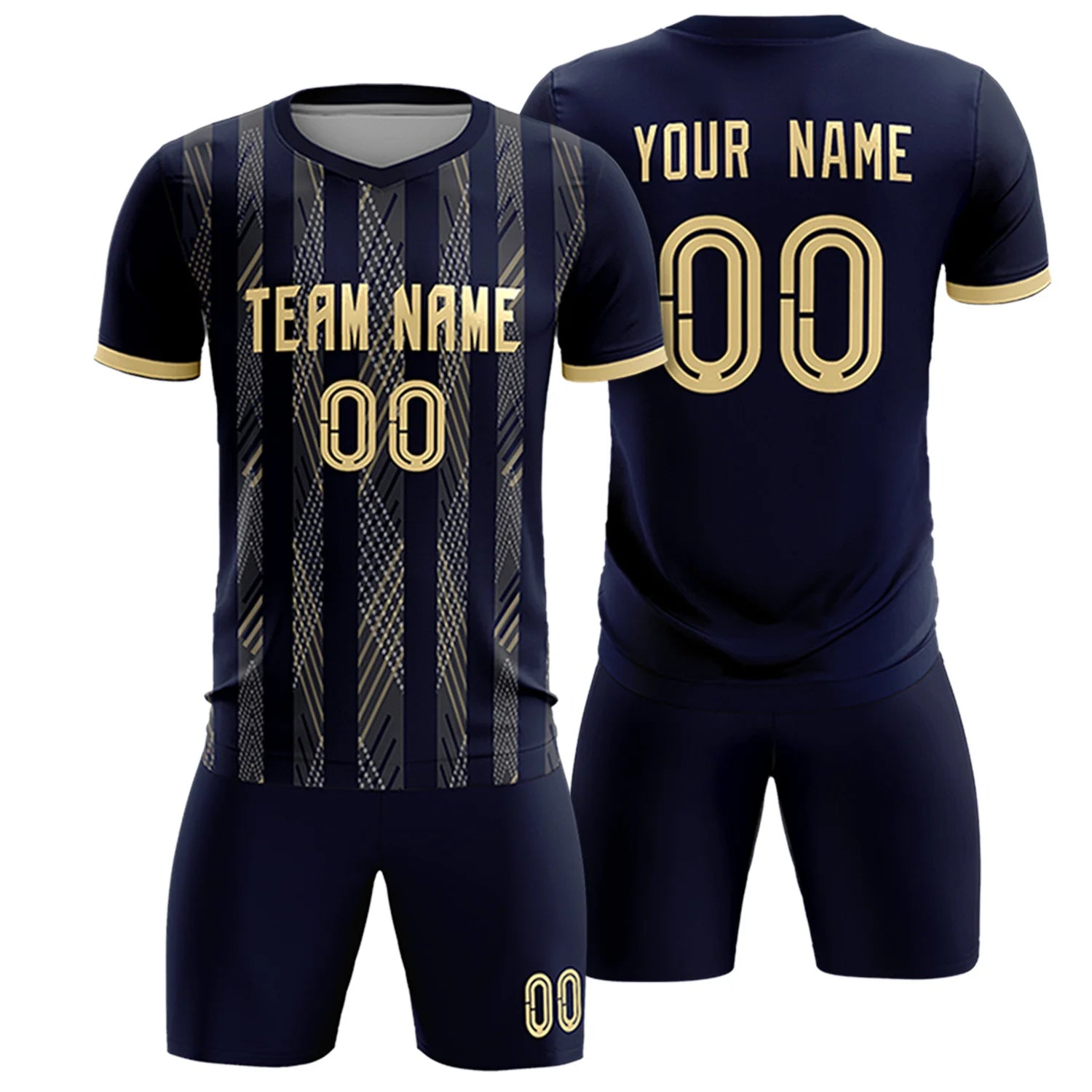 Custom Navy Khaki-White Soft Soccer Sets Jersey