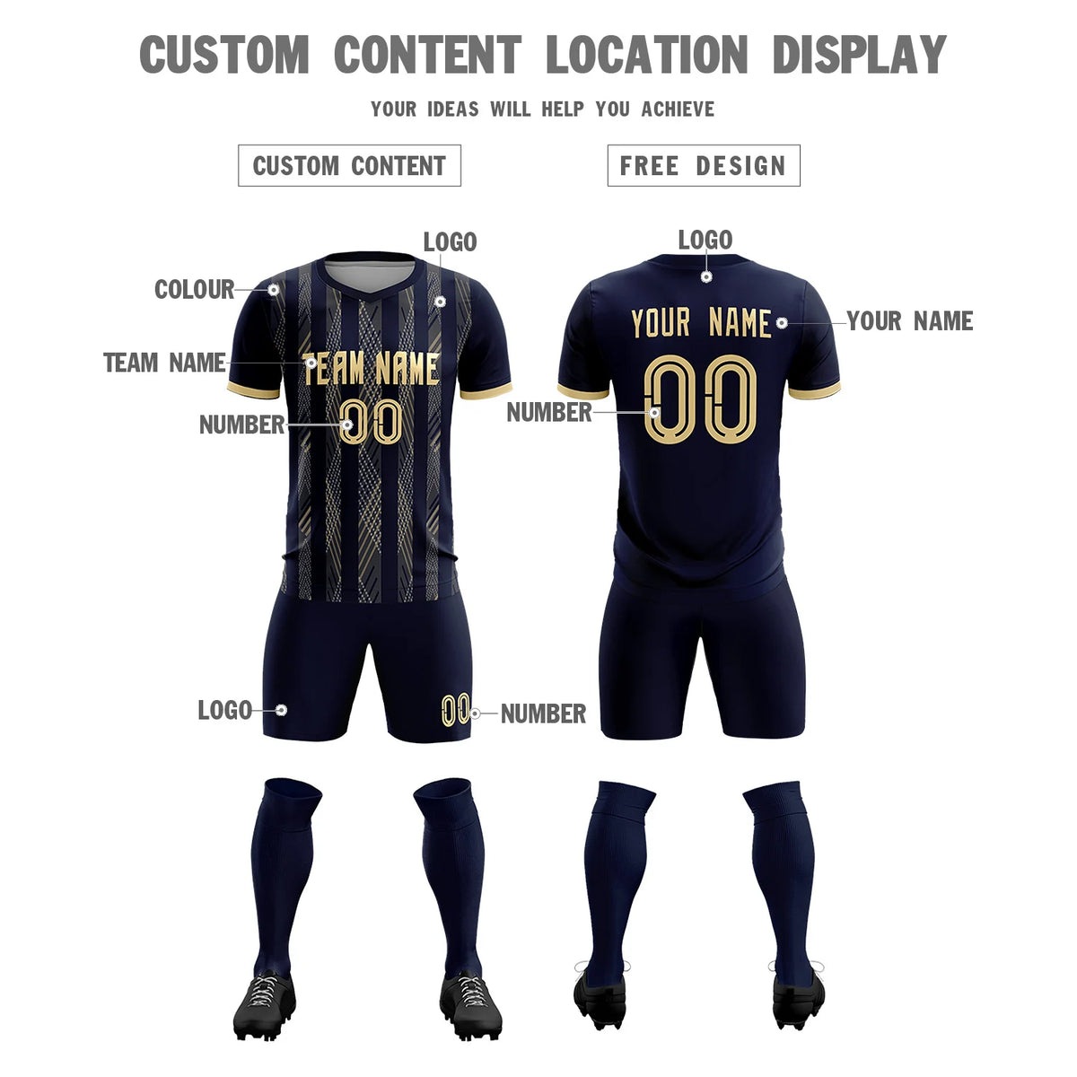 Custom Navy Khaki-White Soft Soccer Sets Jersey
