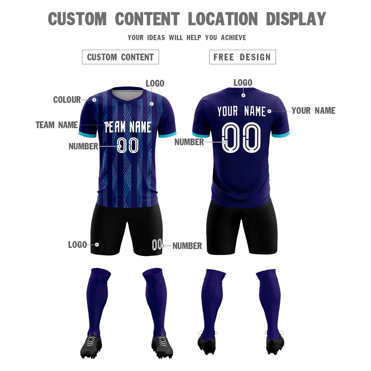 Custom Purple Sky Blue-White Soft Soccer Sets Jersey