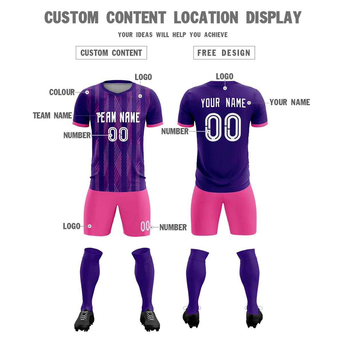 Custom Purple Pink-White Soft Soccer Sets Jersey