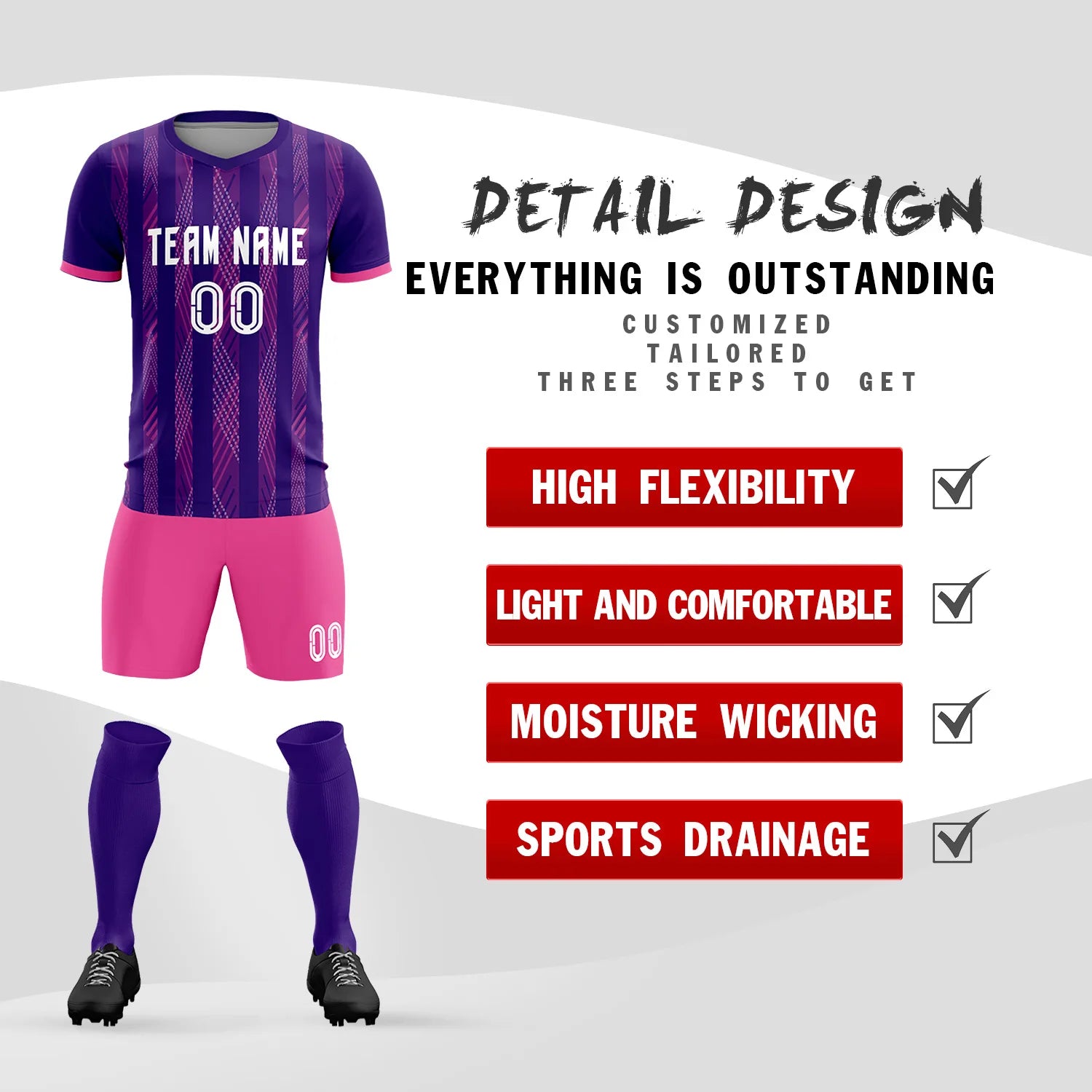 Custom Purple Pink-White Soft Soccer Sets Jersey